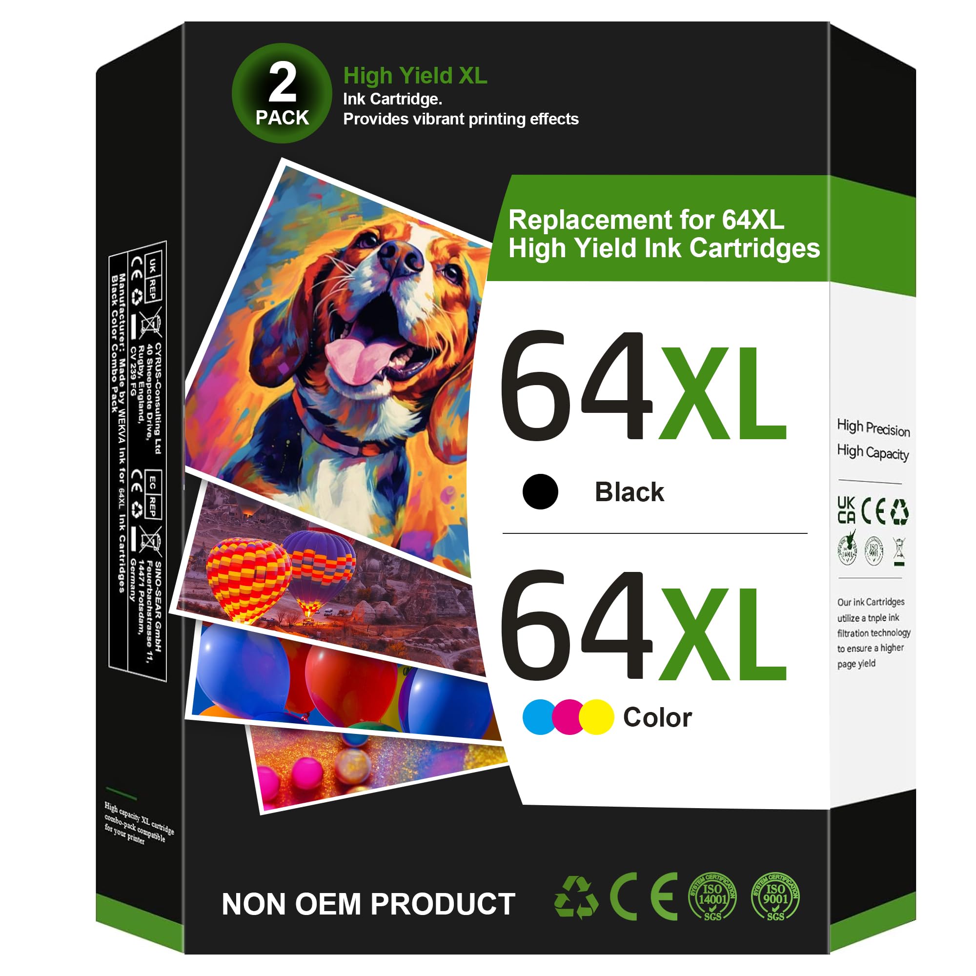 WEKVA 64XL Ink Cartridges Combo Pack - Black & Tri-Color Replacement for HP 64XL/HP64 Printers - Compatible with HP Envy Photo 7855, 7864, 7120, 7130, 7858, 6252, 6255, 6258 & Tango X/Terra - High Yield Printing for Home Office & Photo Projects
