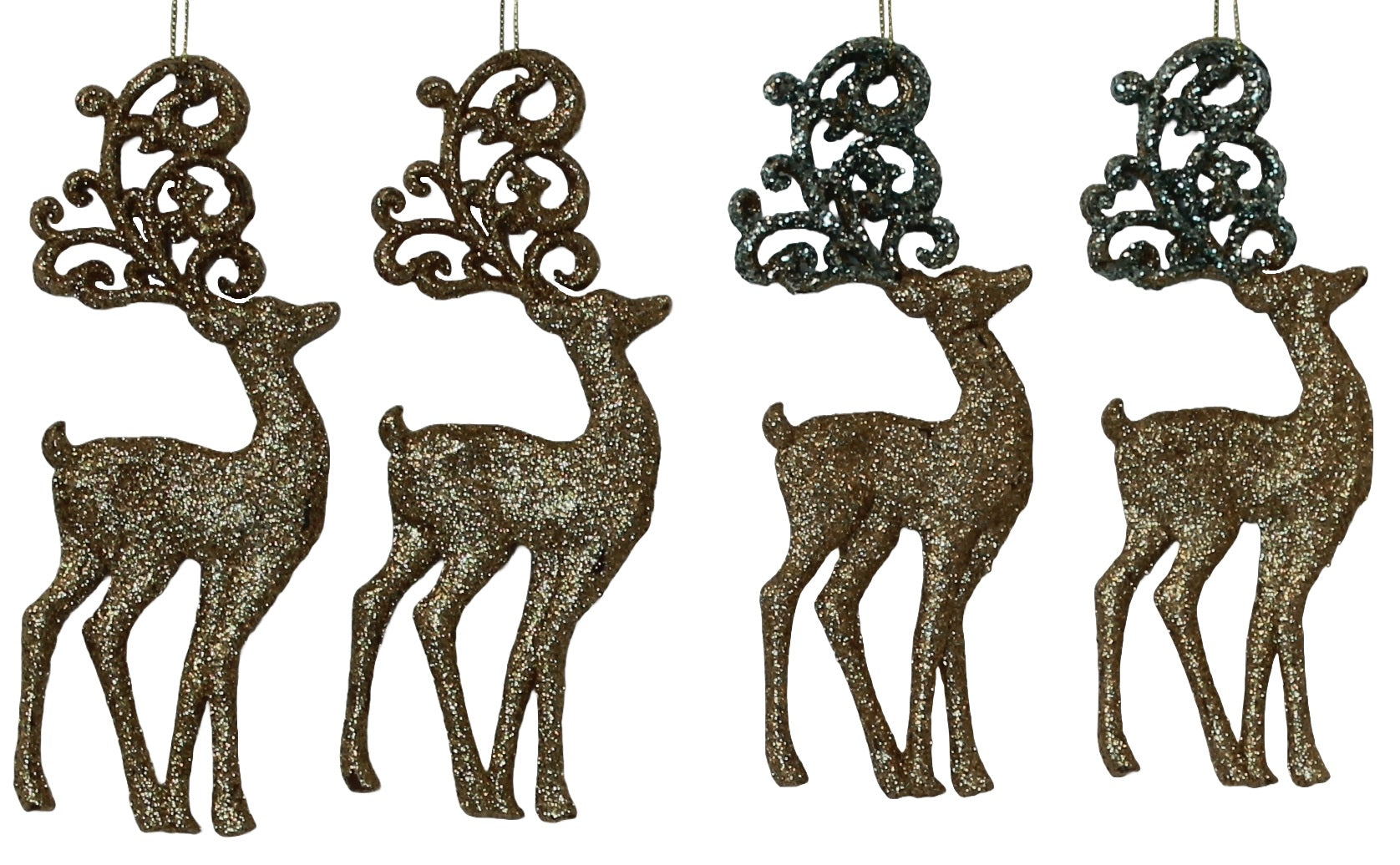2 Pack Shatterproof Glitter Reindeer Christmas Tree Ornaments - Gold & Spruce for Holiday Decor, Gift Wrapping, and Festive Home Decorating