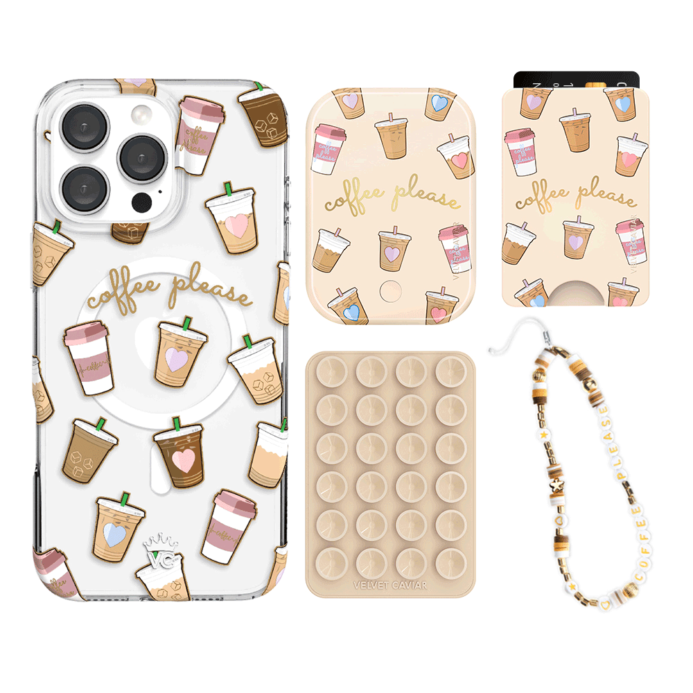 Premium Coffee First iPhone Wallet Bundle Set - Stylish & Functional Phone Case with Card Holder for Everyday Use, Travel, and On-the-Go Convenience