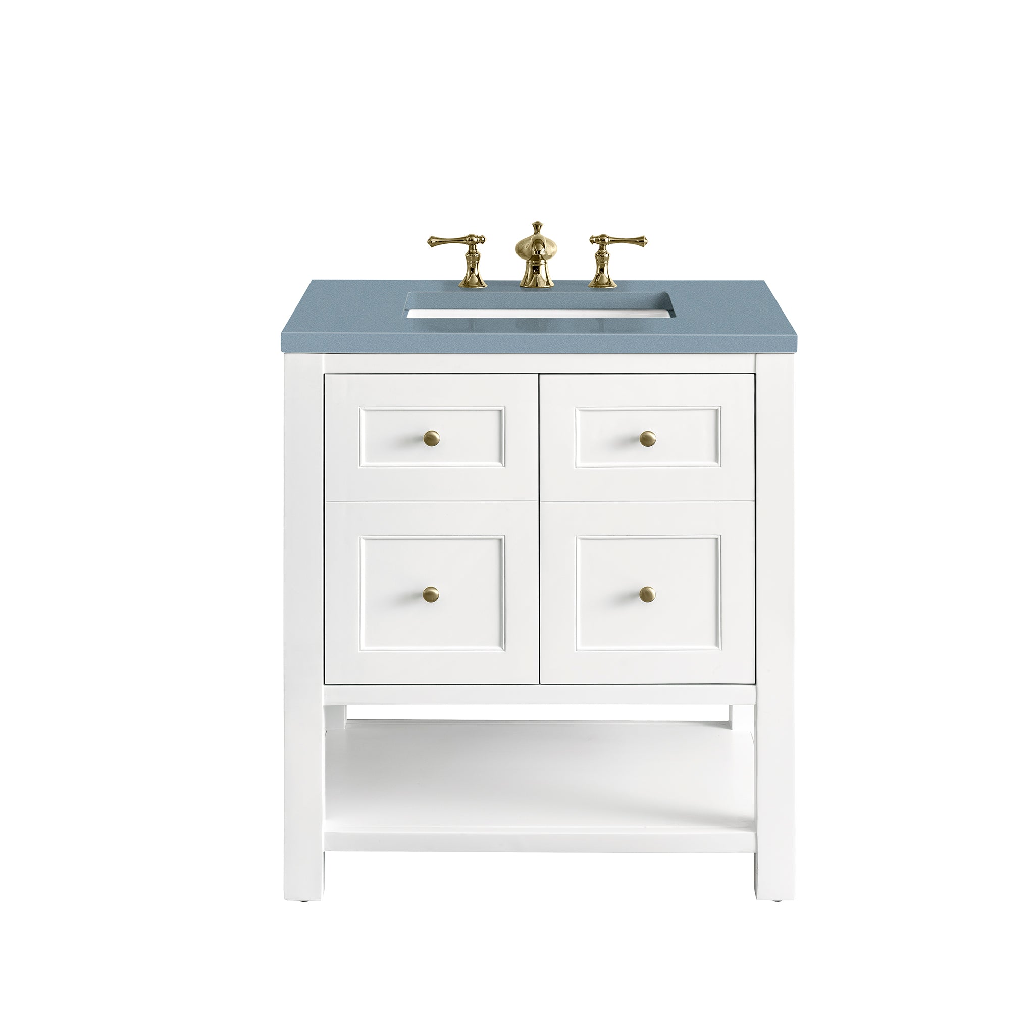 Breckenridge 30-Inch Single Bathroom Vanity Set with Bright White Finish & 3CM Cala Blue Quartz Countertop - Perfect for Modern Master Bathrooms & Guest Powder Rooms