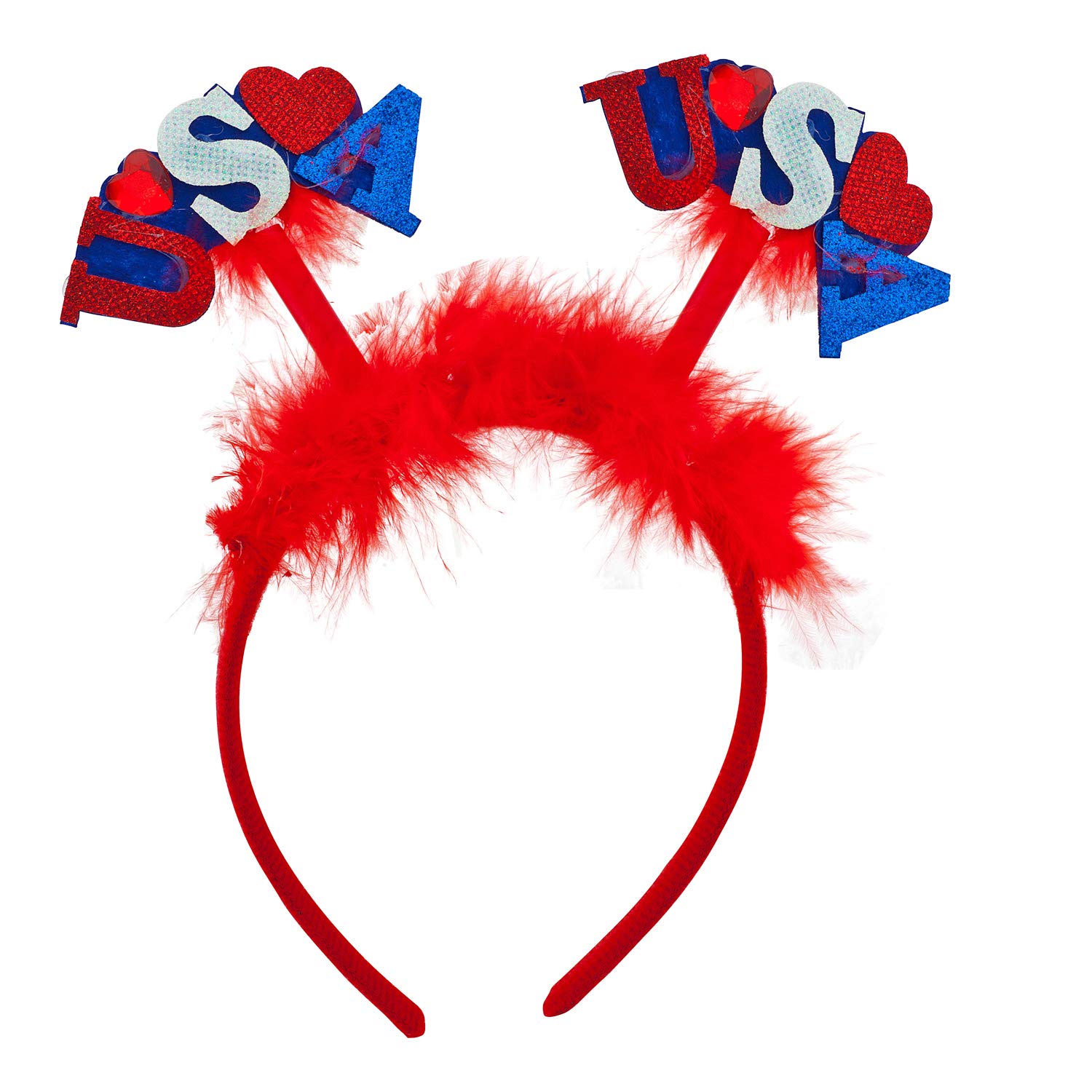 Lux Accessories Glittery Red Blue USA Flag Americana 4th of July American Pride Heart Headband for Festive Celebrations & Patriotic Events