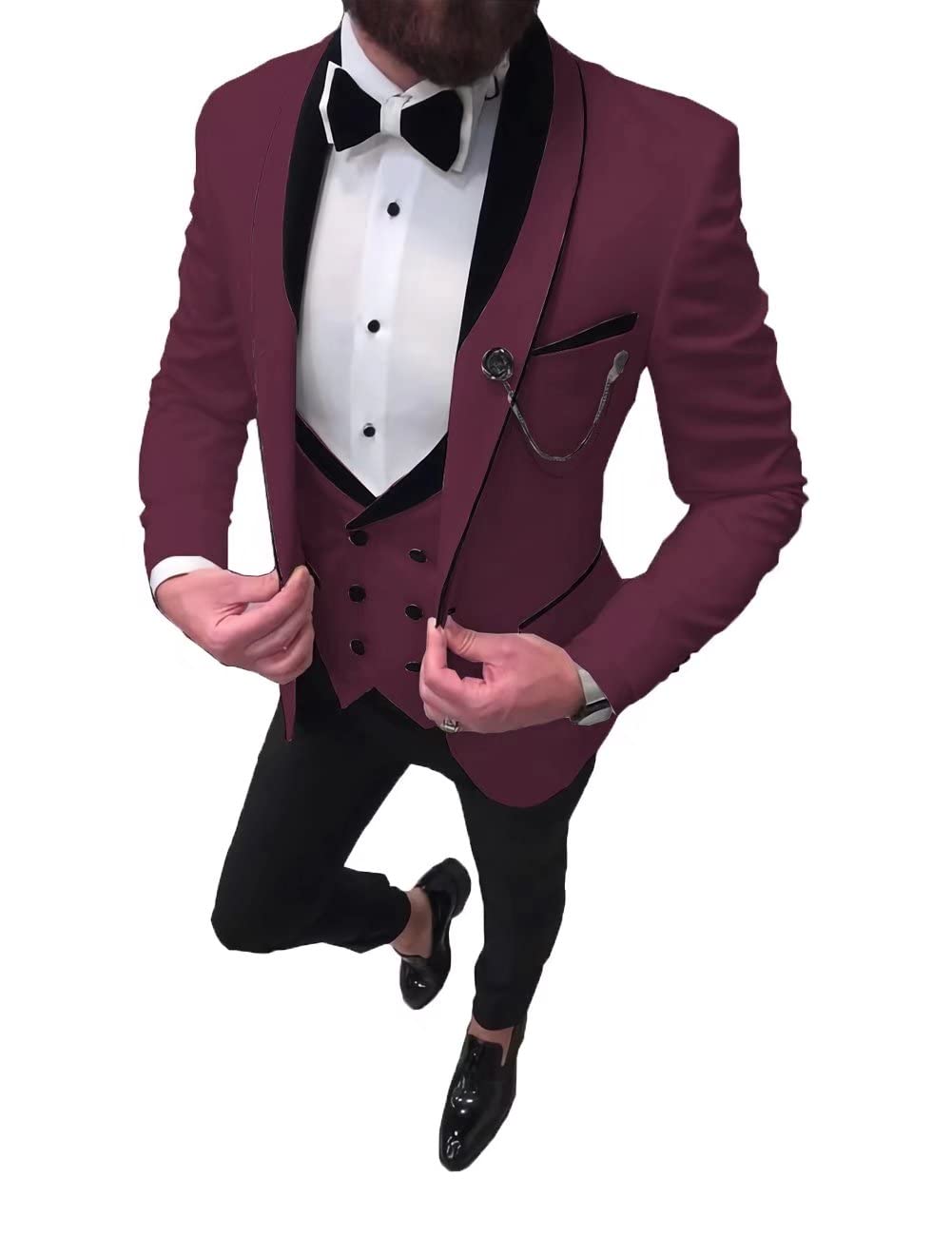 Men's Slim Fit 3-Piece Tuxedo Suit Set - One Button Shawl Lapel Formal Wedding Suit for Groom & Groomsmen | Perfect for Weddings, Prom, Black Tie Events & Special Occasions