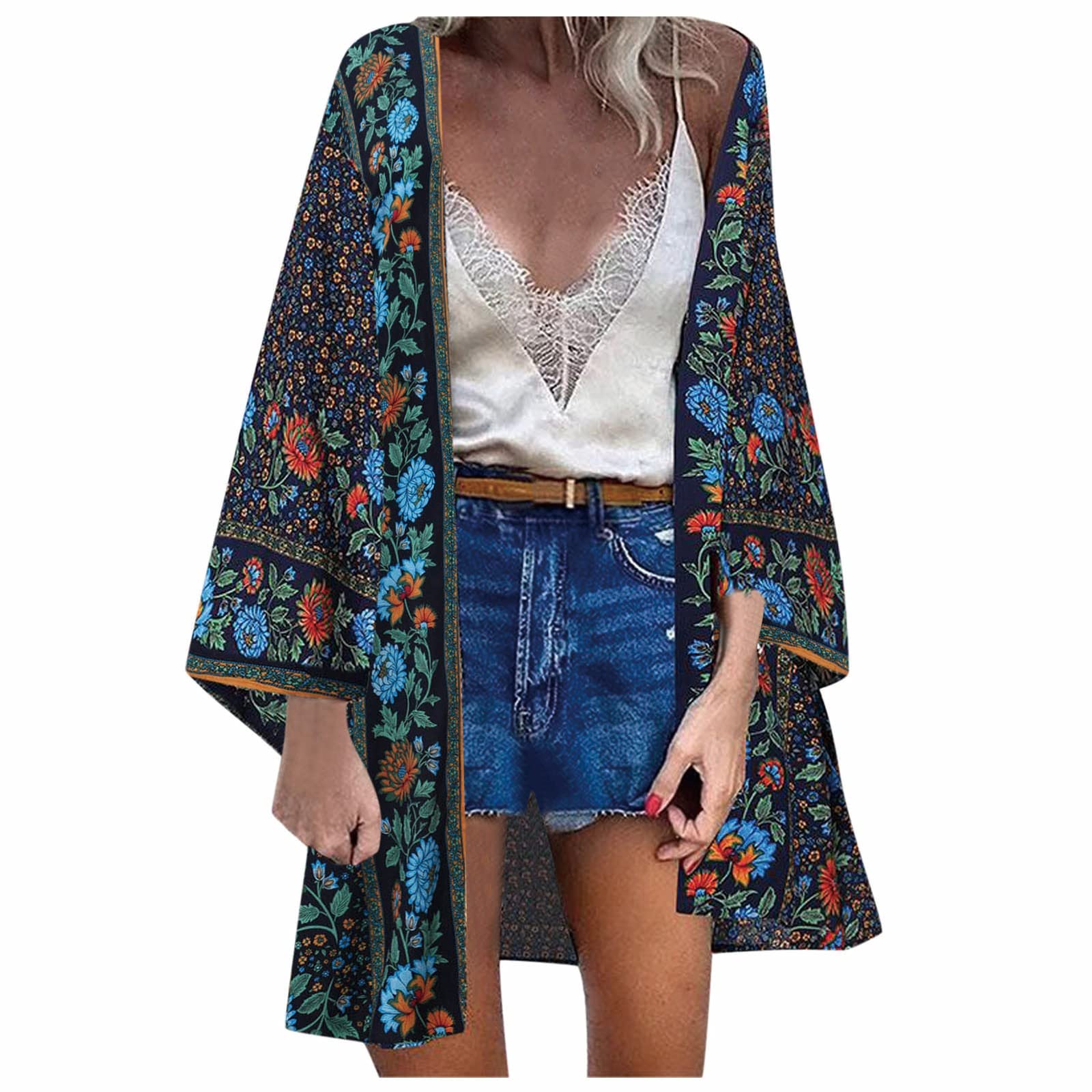 Bohemian Print Long Sleeve Loose Cardigan for Women - Flowy Beach Cover Up, Holiday Tunic Top & Casual Running Shirt | Perfect for Vacations, Yoga & Everyday Wear