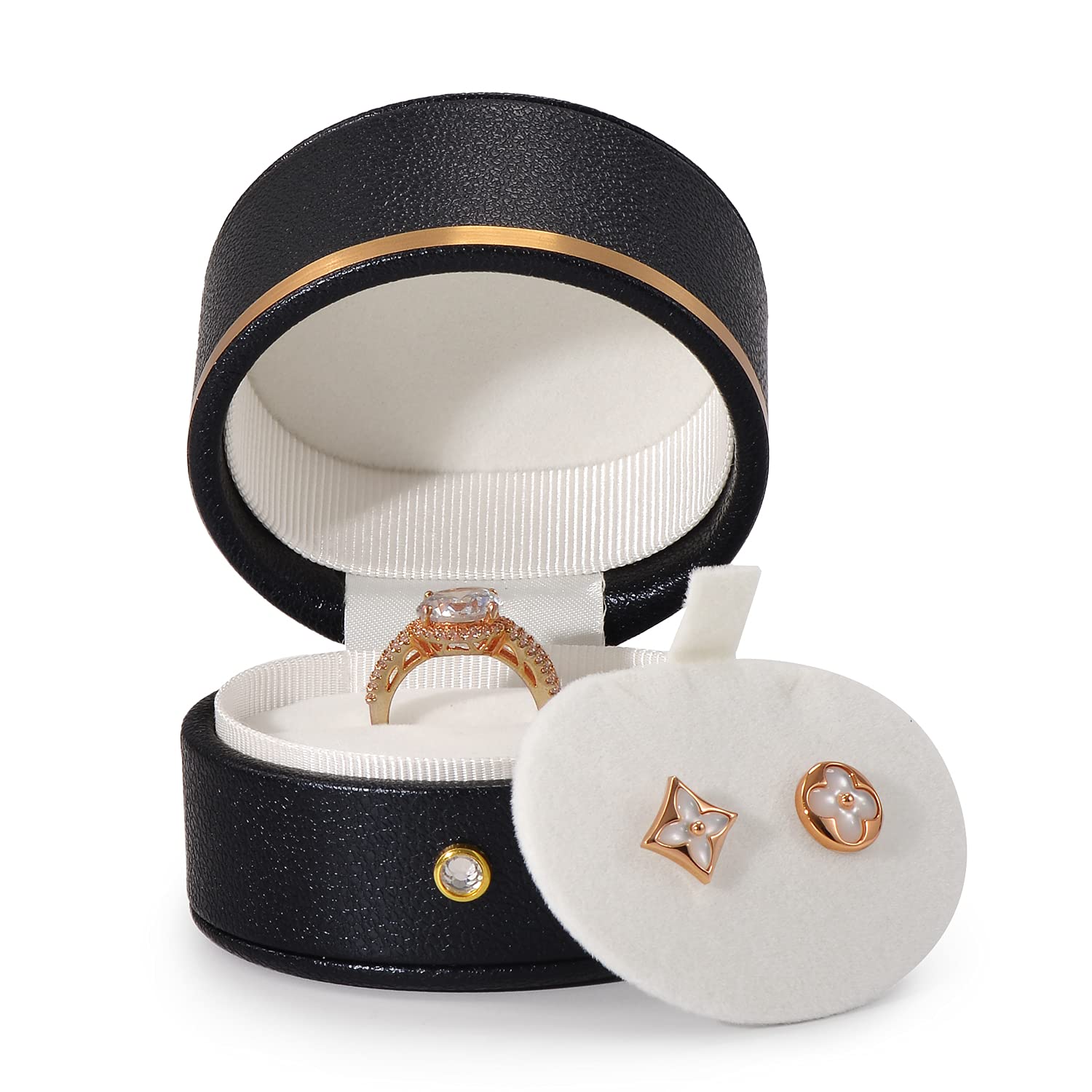 Oirlv Genuine Leather Ring Box for Engagement & Wedding Proposals - Elegant Jewelry Gift Box for Rings, Earrings & Necklaces (Black) - Perfect for Romantic Surprises, Anniversary Gifts & Proposal Moments