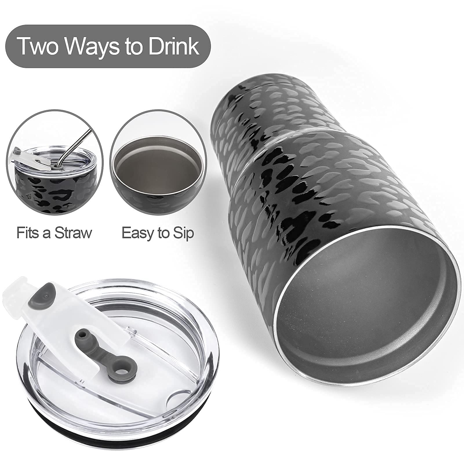 30oz Leopard Print Stainless Steel Tumbler with Straw & Cleaning Brush - Insulated Travel Mug for Hot & Cold Drinks - Perfect for Gym, Office, Hiking and Outdoor Activities