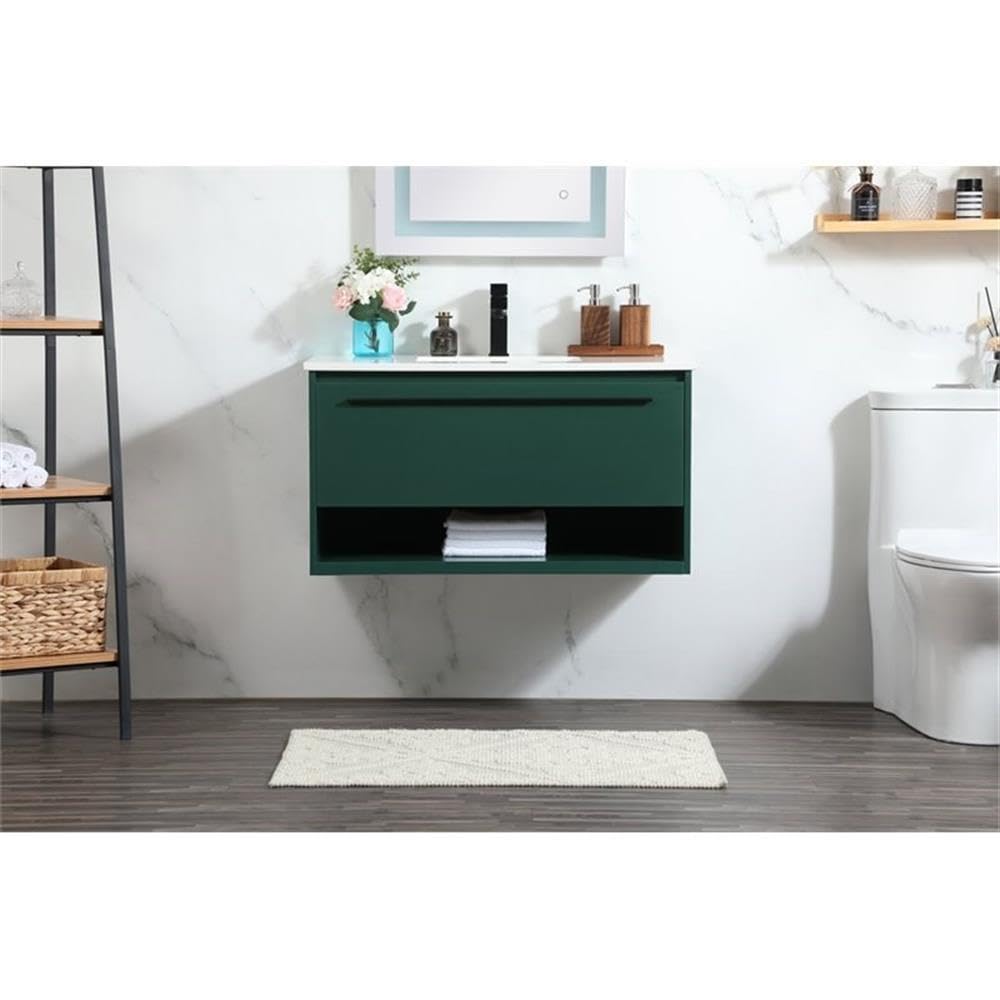 36 Inch Green Aluminum Alloy MDF Single Bathroom Vanity with Roman Elegant Decor - Perfect for Modern Bathroom Renovation & Small Space Design