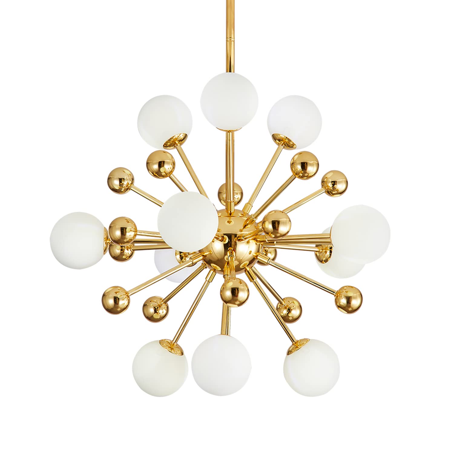 KCO Lighting Sputnik Chandelier - Gold Mid Century Modern Hanging Pendant Light with Frosted Glass - 11-Light Ceiling Fixture for Living Room, Dining Room, Entryway & Bedroom Lighting Decor