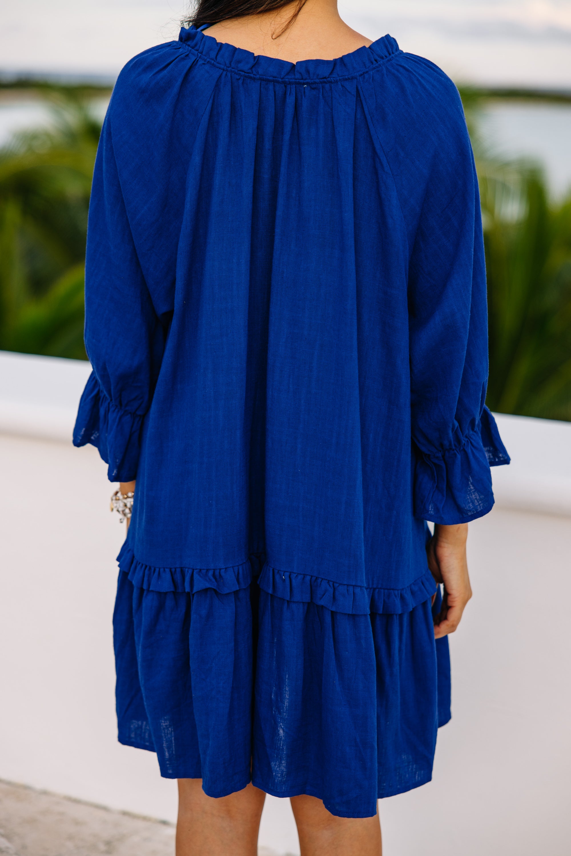 Always In The Lead Ocean Blue Linen Dress - Women's Summer Casual Maxi Dress for Beach, Vacation & Outdoor Activities