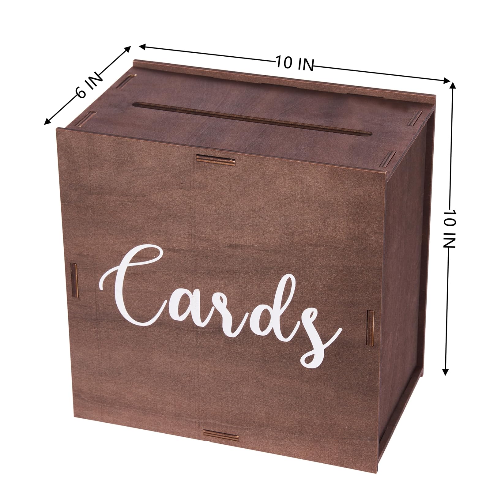 10 Inch Rustic Wooden Wedding Card Box with Slot - Elegant Money & Envelope Holder for Wedding Reception, Graduation, Birthday Party - Perfect for DIY Decor & Gift Collection - WCB002
