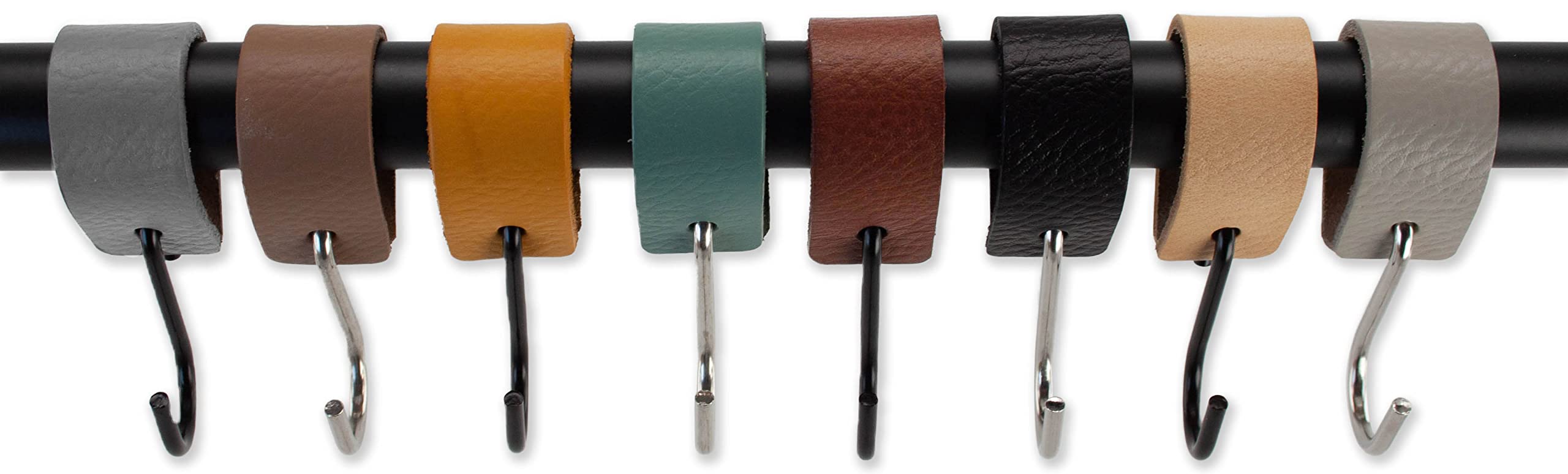Brute Strength Multifunctional Leather S-Hooks - Gray (4 Pack) - Heavy Duty S-Shaped Hooks for Coats, Kitchen, Bathroom & Home Organization