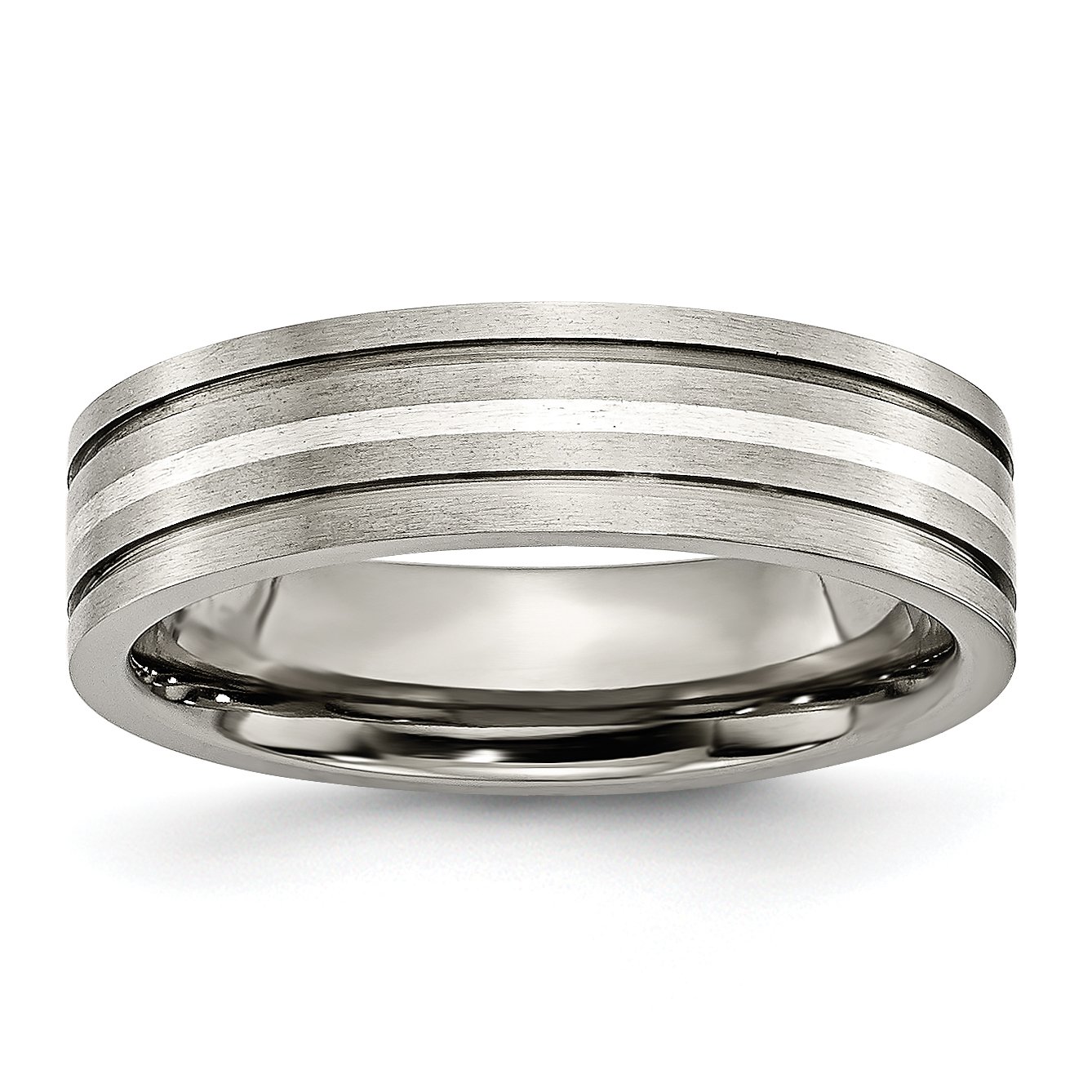 Men's Titanium Wedding Band Ring - 6mm Brushed Finish with Sterling Silver Inlay & Grooved Design | Durable & Comfortable for Daily Wear, Anniversary Gifts & Special Occasions