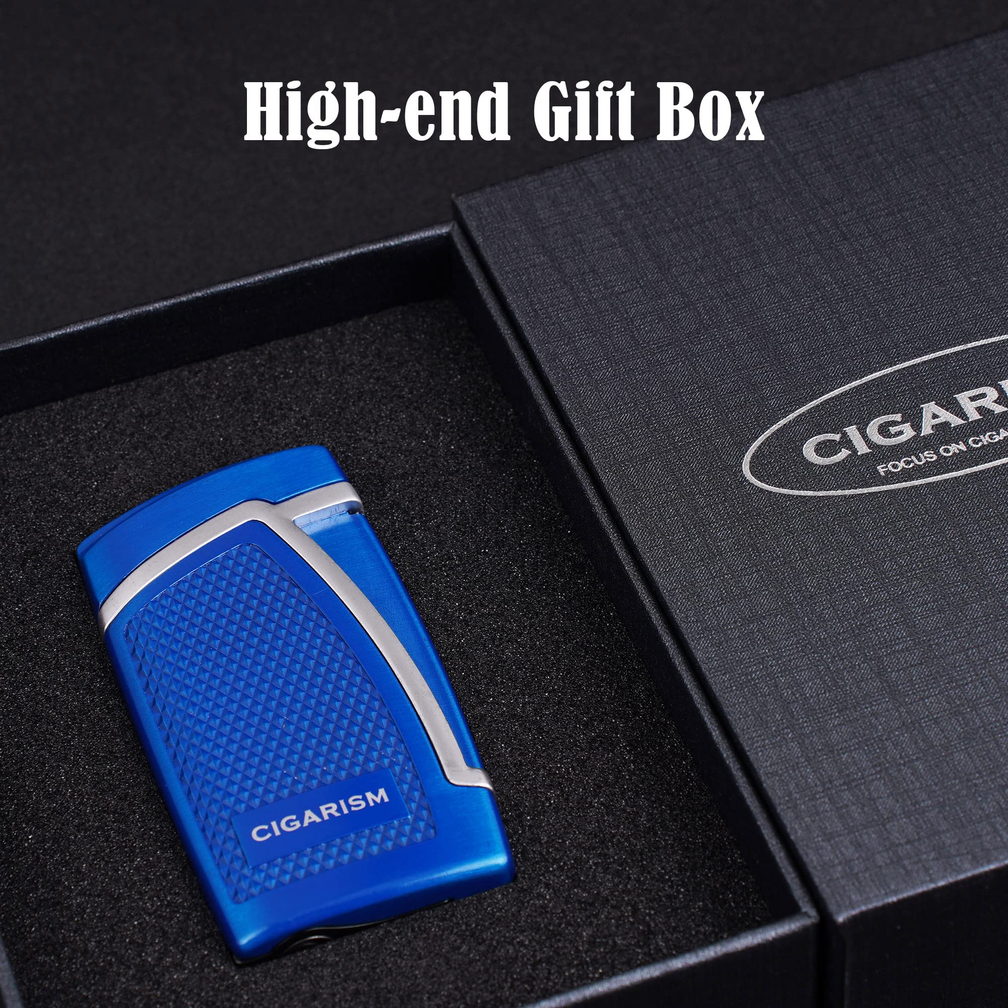 Jet Flame Cigar Lighter with Punch - Double Torch Windproof Butane Lighter (Blue) | Perfect for Cigars, Cigarettes & Outdoor Use