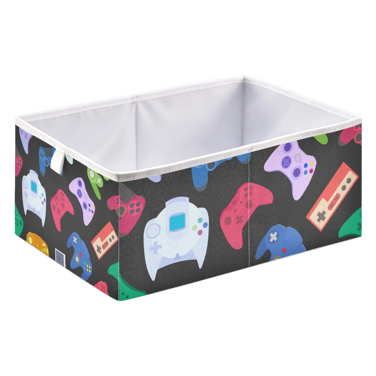 Colorful Wireless Video Game Controllers with Dark Rectangular Storage Basket - Foldable Collapsible Organizer for Toys, Clothes & Nursery - Easy Assembly for Gamers & Home Organization