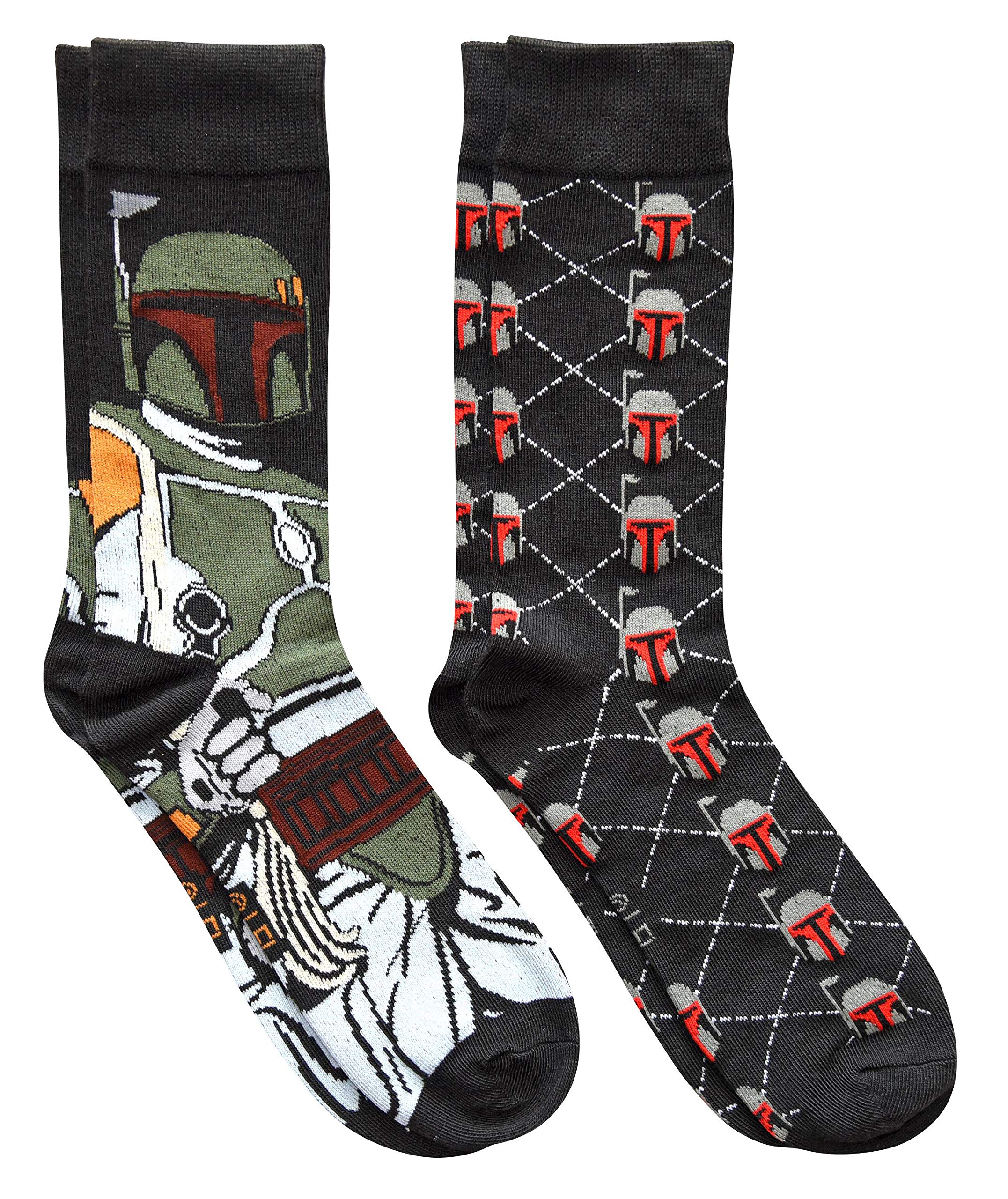 Star Wars Boba Fett Argyle Men's Crew Socks 2-Pair Pack (Shoe Size 6-12) - Gift for Fans, Cosplay & Everyday Wear