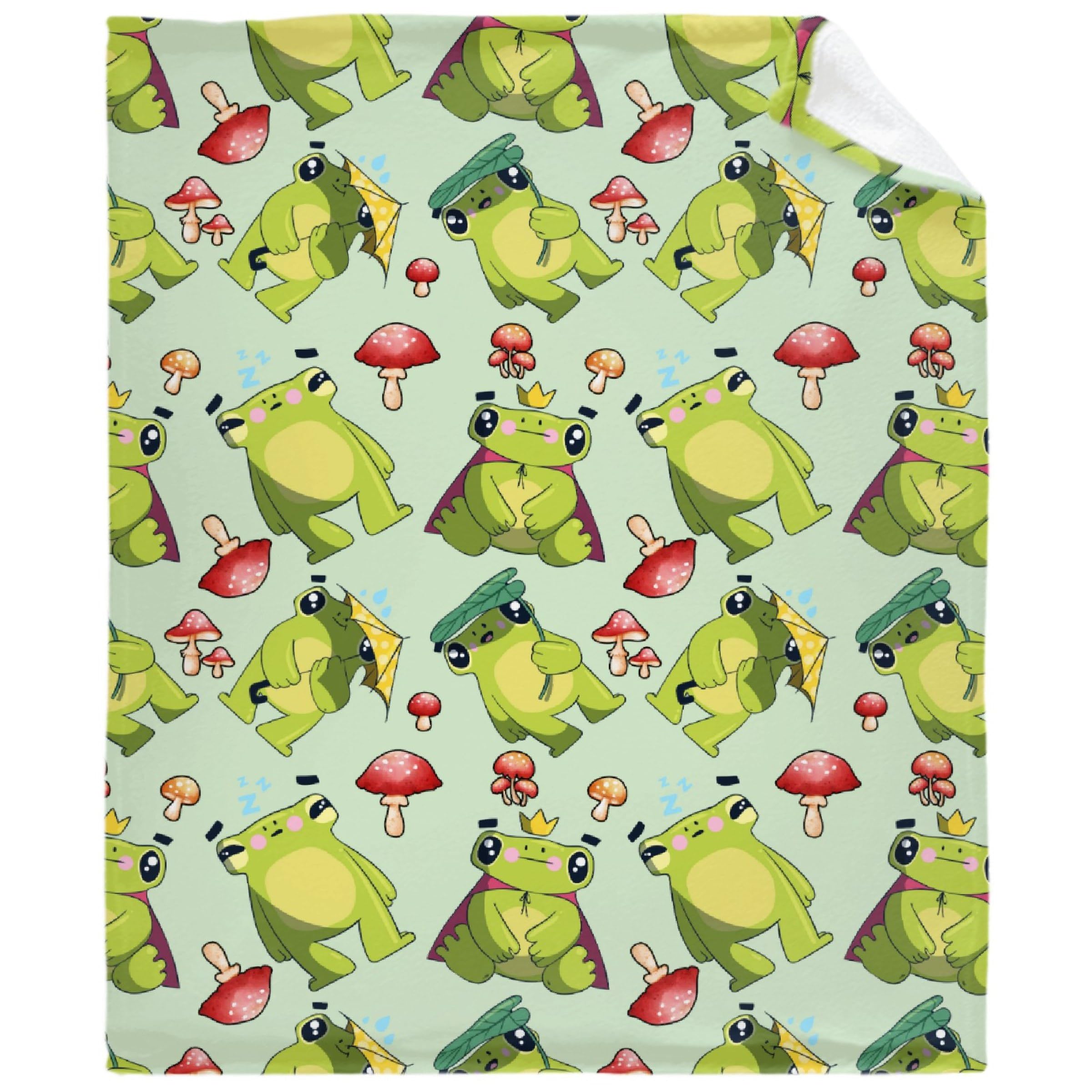 Super Soft Frog & Mushroom Flannel Throw Blanket 30x40 Inch - Lightweight Cozy Blanket Gift for Kids, Baby Girls & Boys - Perfect for Bed, Sofa, Couch & Nursery Decor