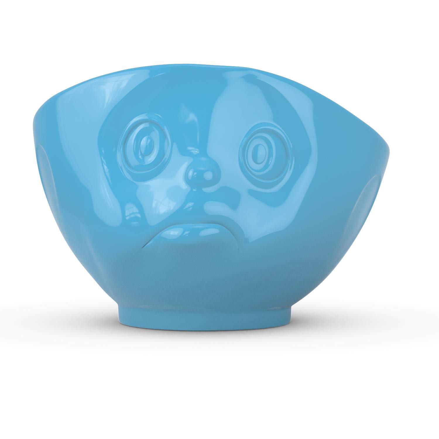 FIFTYEIGHT PRODUCTS Porcelain Cereal Bowl - 16oz Blue Sulking Face Design - Durable Soup & Dessert Dish - Perfect for Breakfast, Snacks & Home Decor (Single Bowl)