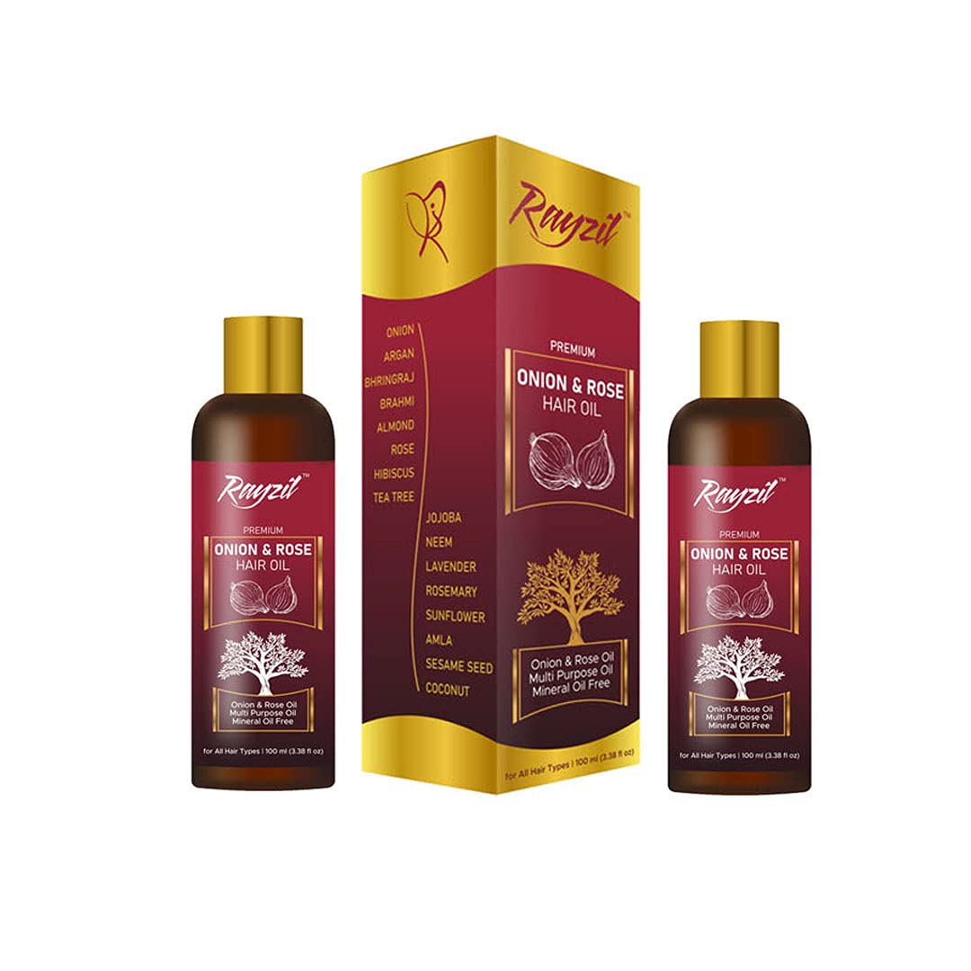 Organic Onion Hair Oil for Hair Growth & Thickness - 100ml (Pack of 2) - Natural Treatment for Dry, Damaged Hair - Use for Daily Scalp Massage & Overnight Hair Care