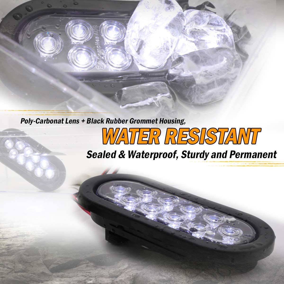 2 Pack 6 Inch Oval Smoked Lens White 10 LED Reverse Backup Lights with 3 Prong Plug - Waterproof 12V DC for Trailers, Trucks, RVs, Boats & Vans - Perfect for Nighttime Parking and Low Visibility Conditions