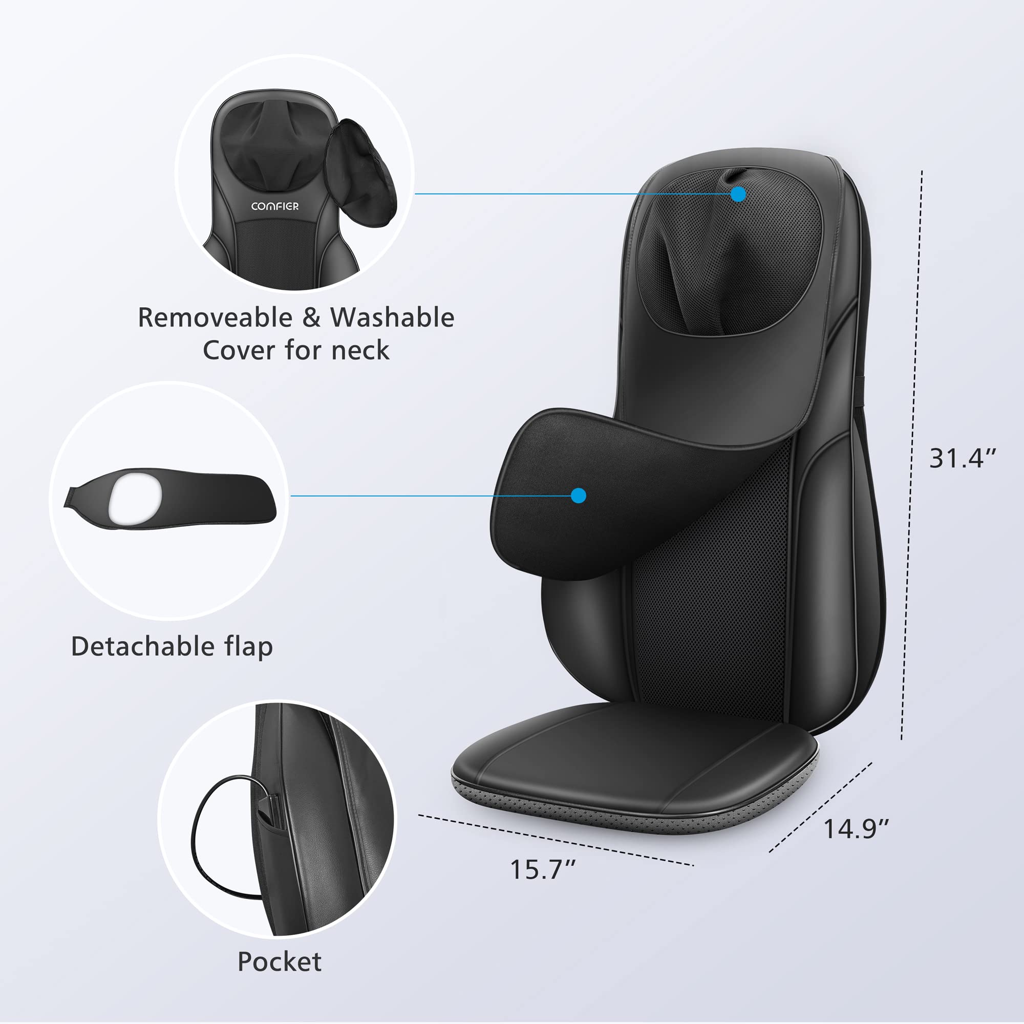 COMFIER Shiatsu Neck & Back Massager with Heat - Adjustable Massage Chair Pad for Full Body Relaxation - Ideal Gift for Dad - Perfect for Office, Home & Car Use