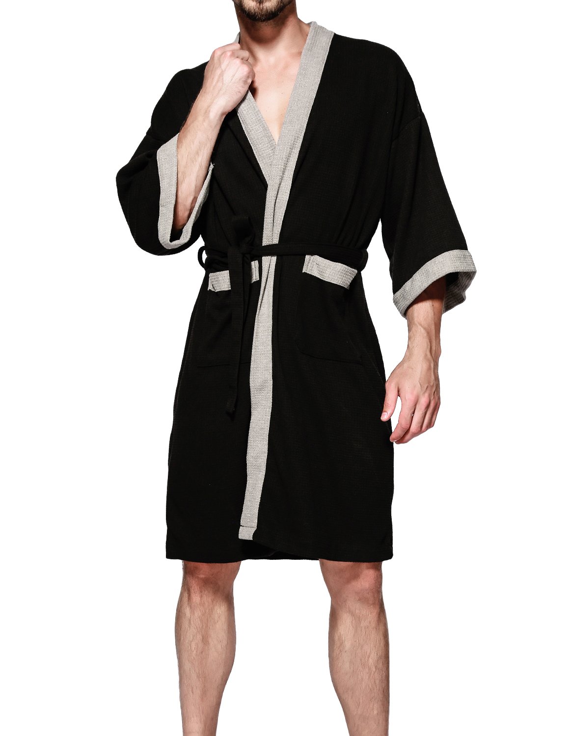 Premium Turkish Cotton Bathrobe for Men - Soft Waffle Kimono Style with Terry Cloth Lining - Luxury Hotel & Spa Robe for Relaxation at Home or Vacation