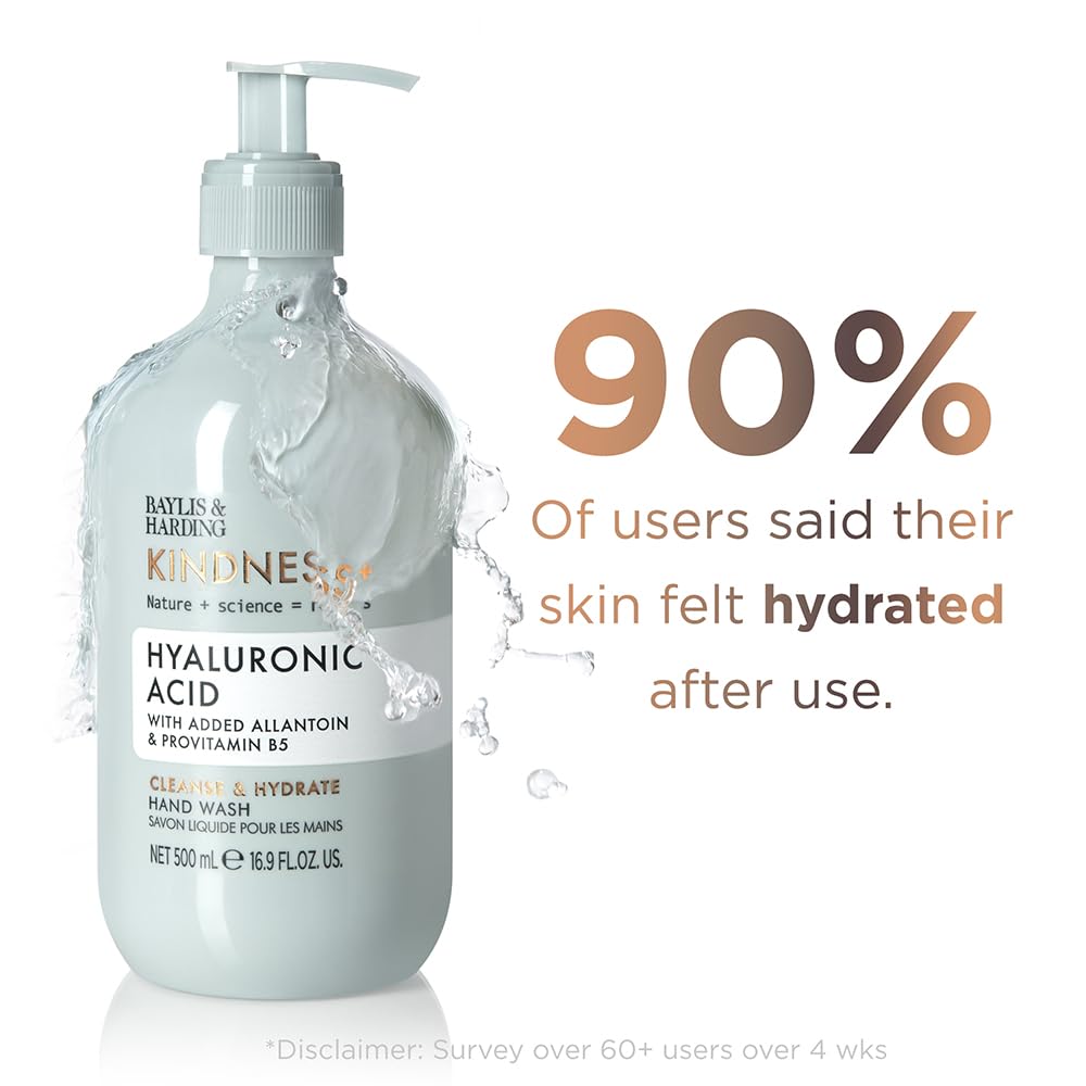 Baylis & Harding Hyaluronic Acid Hand Wash - Moisturizing & Hydrating Liquid Soap for Dry Skin, 16.9 Fl Oz - Perfect for Bathroom, Kitchen & Guest Washroom Use