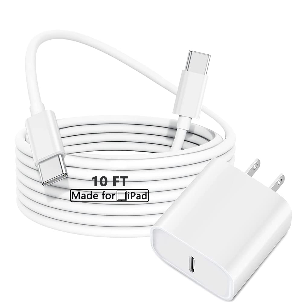20W USB C Fast Charger for iPad 10th/Pro/Air/Mini - 10FT Type C to C Charging Cable Included - Compatible with iPad Pro 11-inch (2021/2020/2018), iPad Air 4th/5th Gen, iPad Mini 6th Gen - Perfect for Home, Office & Travel Charging