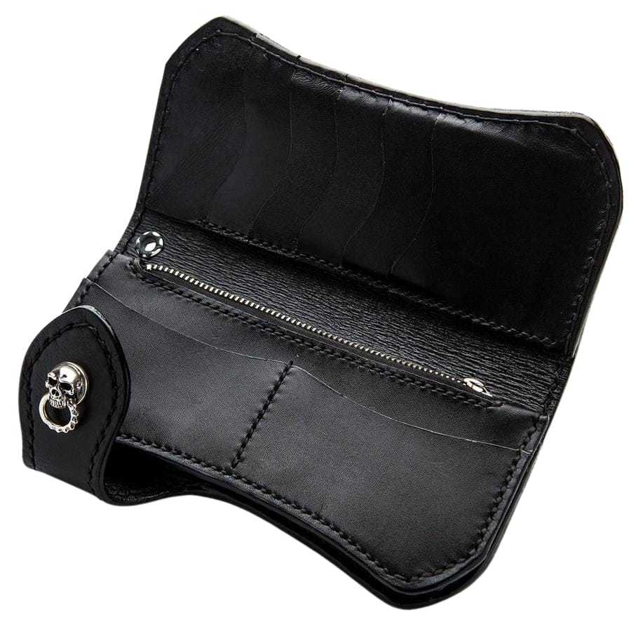 Skull Silver Cowhide Leather Biker Wallet for Men - Premium RFID Blocking Motorcycle Wallet with Chain - Perfect for Bikers, Riders & Travelers