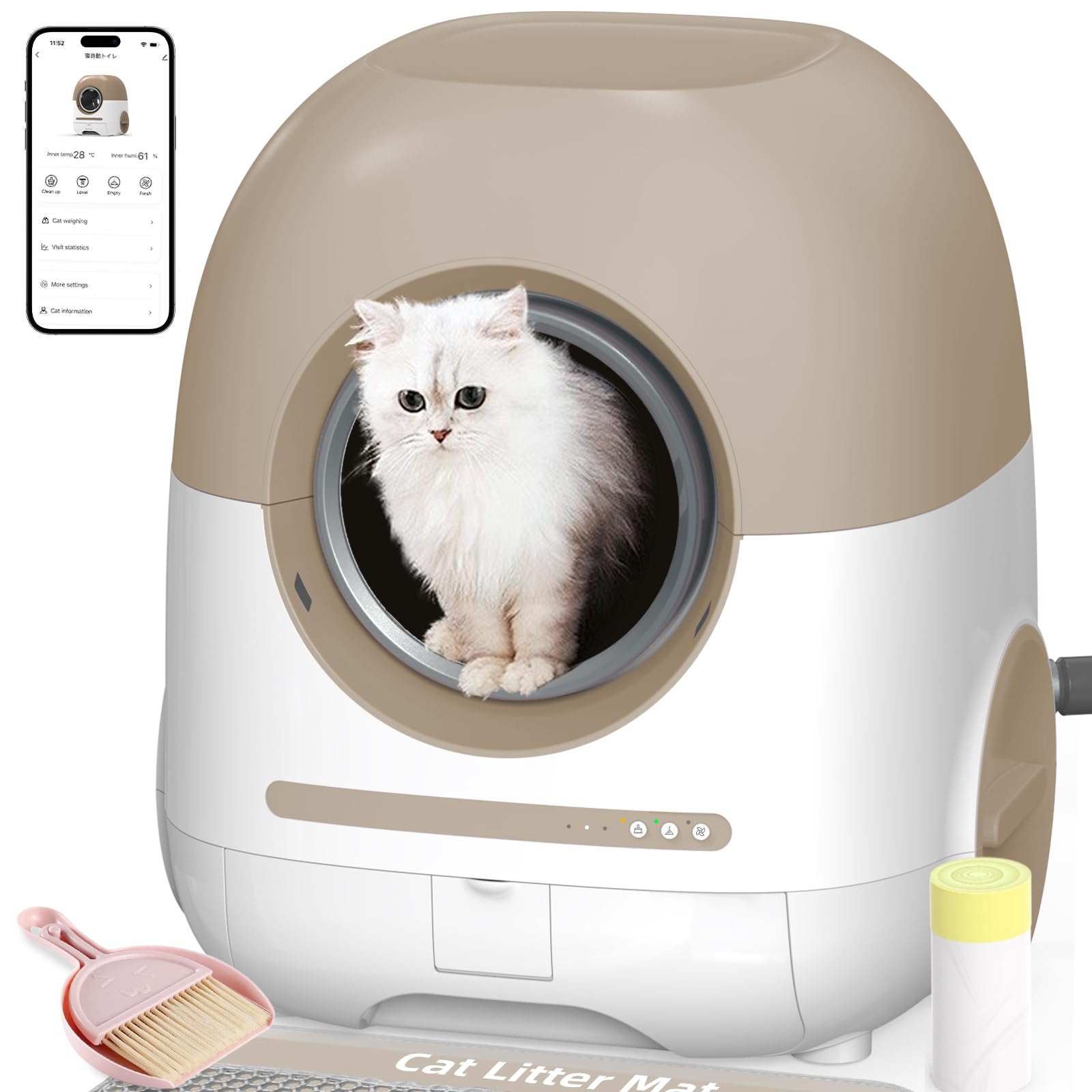 Automatic Self-Cleaning Cat Litter Box for Multiple Cats - Large Size with Odor Control, Air Duct, Anti-Pinch Safety, Included Litter Bag & Mats, Smart APP Monitoring - Perfect for Busy Pet Owners & Multi-Cat Households