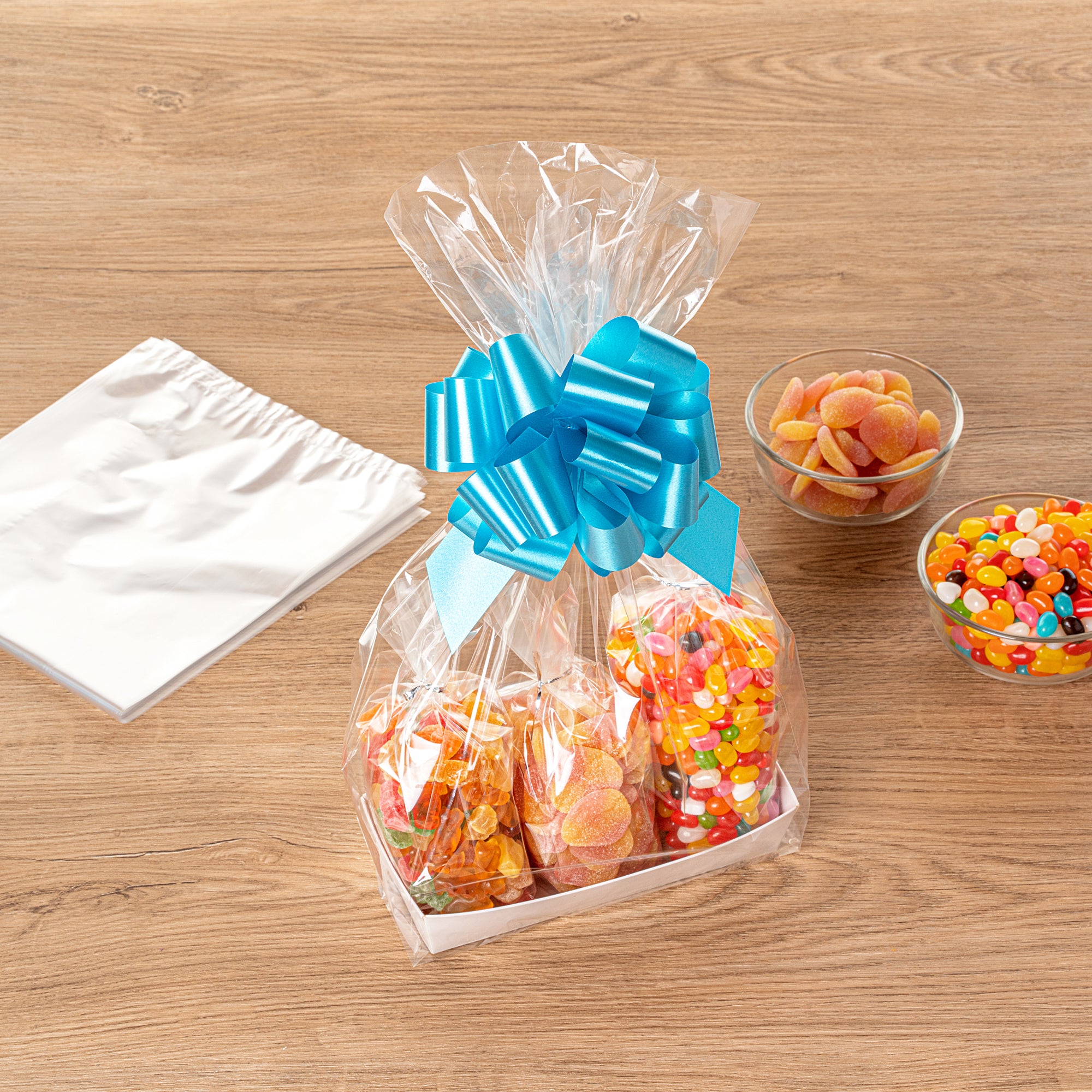 Clear Plastic Gift Basket Bags with Gussets - 8