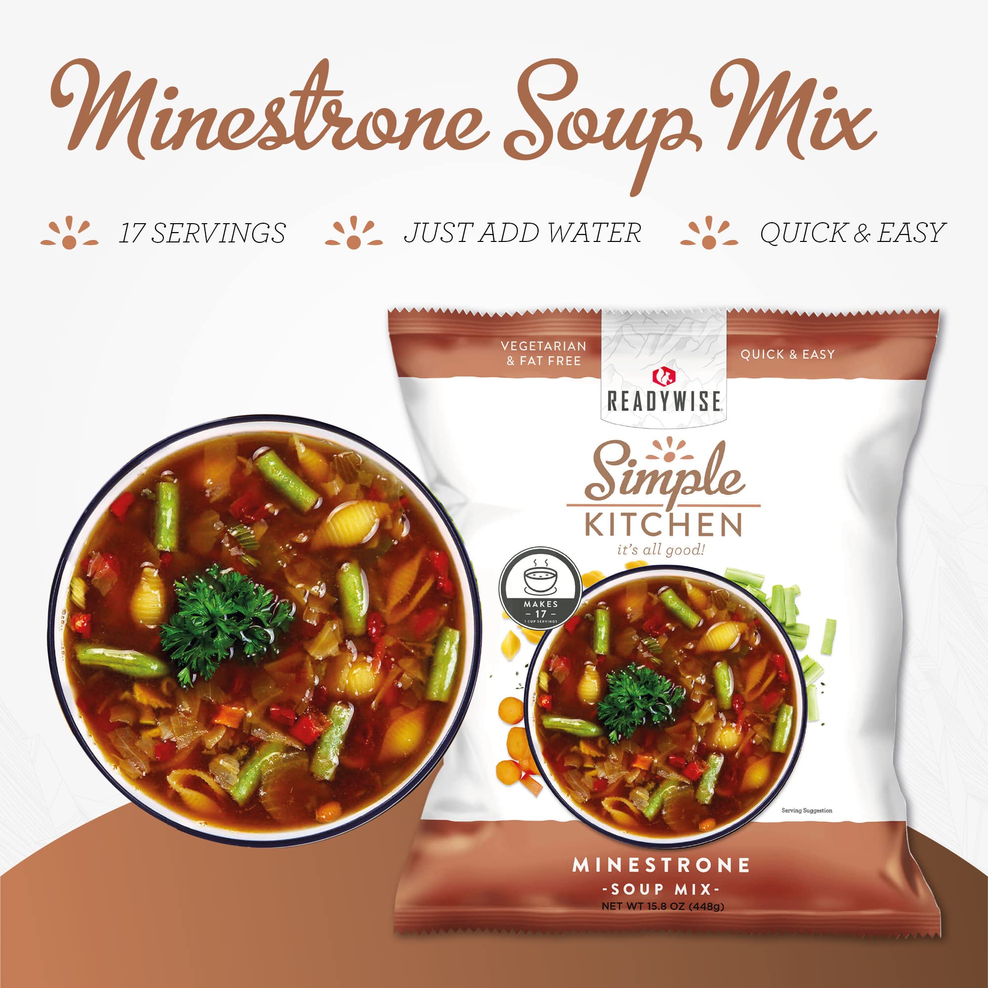 ReadyWise Minestrone Soup Mix - 17 Servings | Vegetarian Emergency Food Supply for Camping, Hiking & Survival | Long Shelf Life MRE Meal | Perfect for Outdoor Adventures & Daily Use