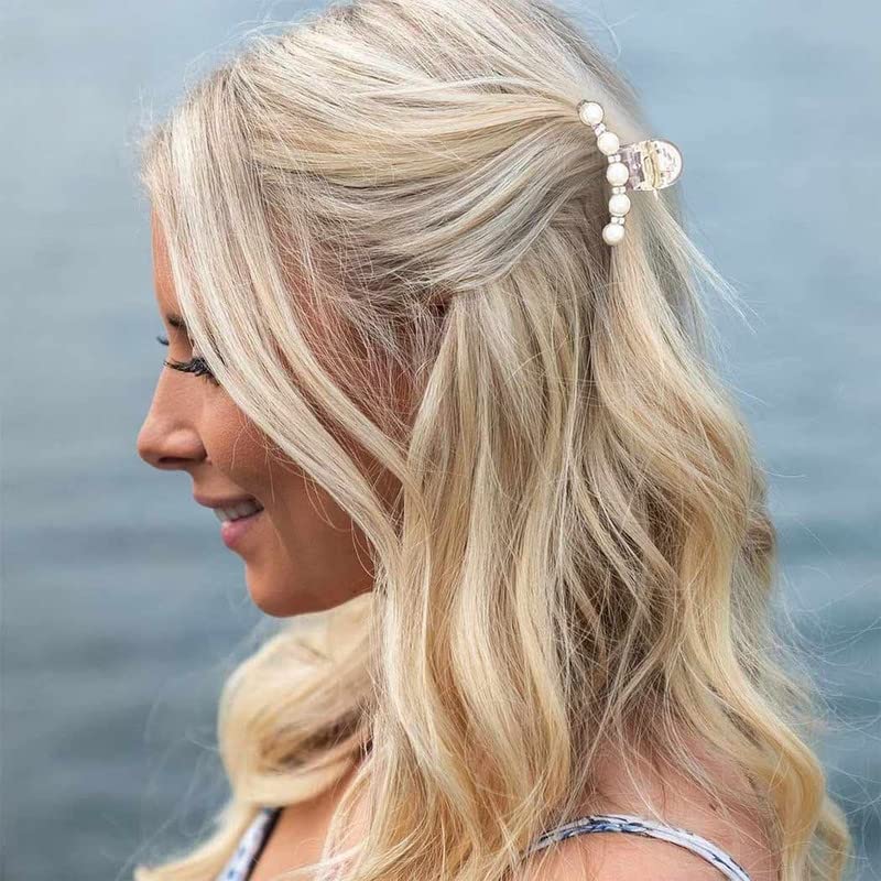 BELICIA Pearl Hair Clips for Women - White Crystal Non-Slip Hair Claw Clamps (3-Pack) | Elegant Hair Accessories for Women & Girls | Perfect for Weddings, Parties & Everyday Styling