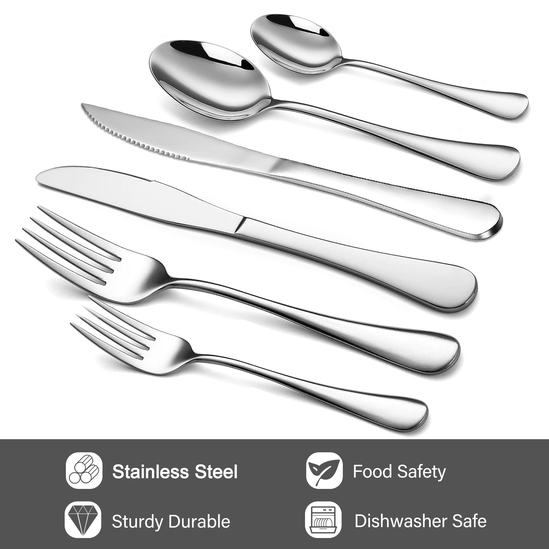 12-Piece Stainless Steel Silverware Set for 2 - Mirror Polished Flatware Set with Steak Knives, Forks & Spoons - Dishwasher Safe Kitchen Cutlery for Dining, Parties & Everyday Use