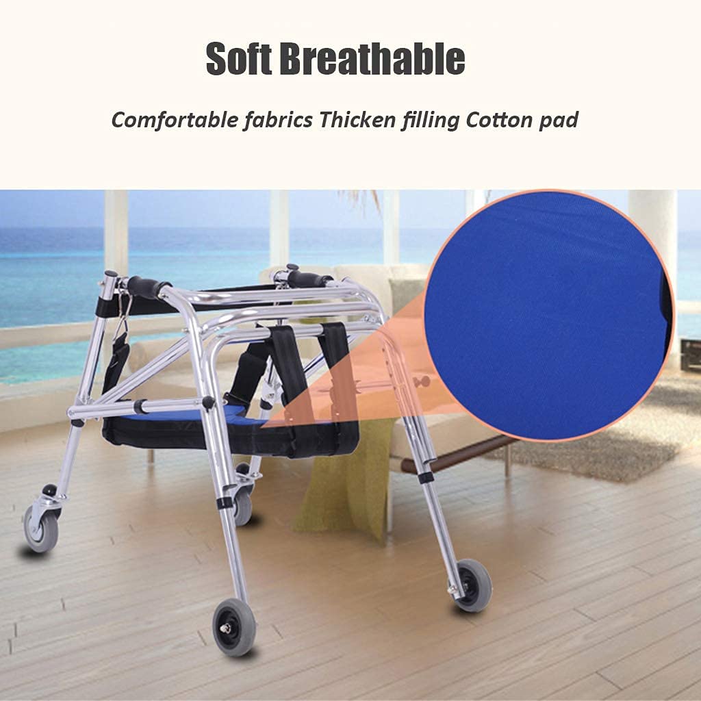 Foldable Walker with Seat - Adjustable Height 4 Wheel Walking Frame for Toddlers, Kids & Teens with Special Needs | Mobility Aid for Rehabilitation & Daily Use (42/52CM)