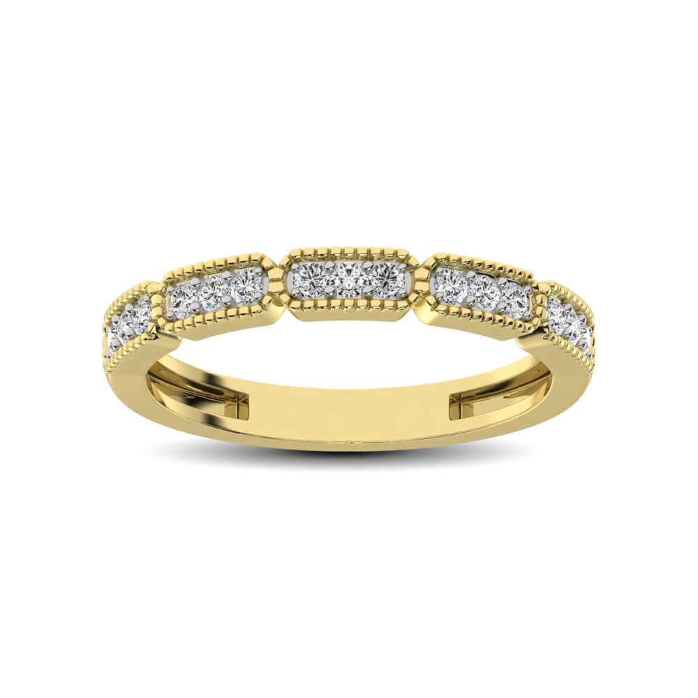 14K White Gold 1/5 Carat Diamond Milgrain Stackable Band Ring - Elegant Wedding, Anniversary or Everyday Jewelry for Women