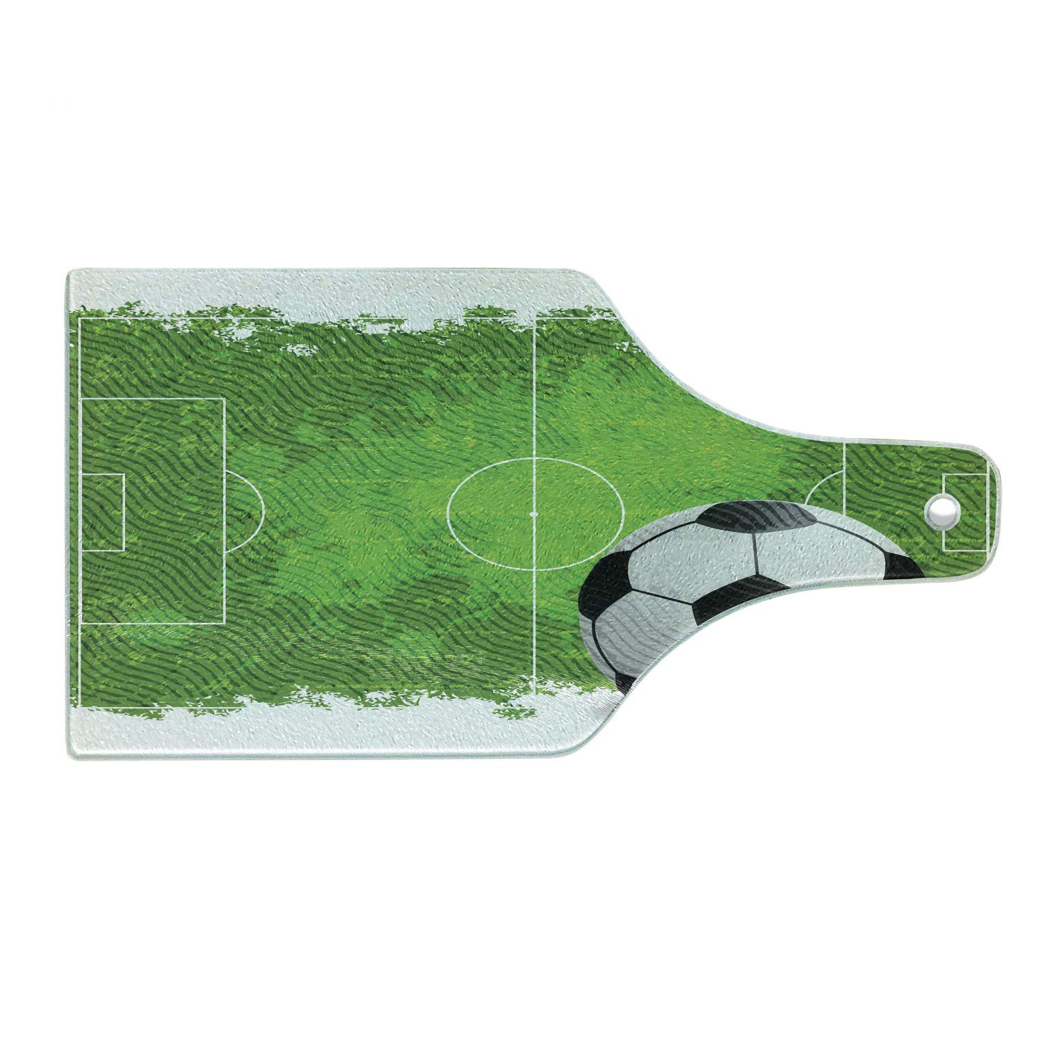 Ambesonne Soccer Themed Tempered Glass Cutting Board - Vintage Football Pitch Design with Six Yard Box, Grunge Worn Look - Green, Black & White Decorative Serving Board for Cheese, Charcuterie & Wine - Perfect for Game Day Parties & Sports Fan Gifts