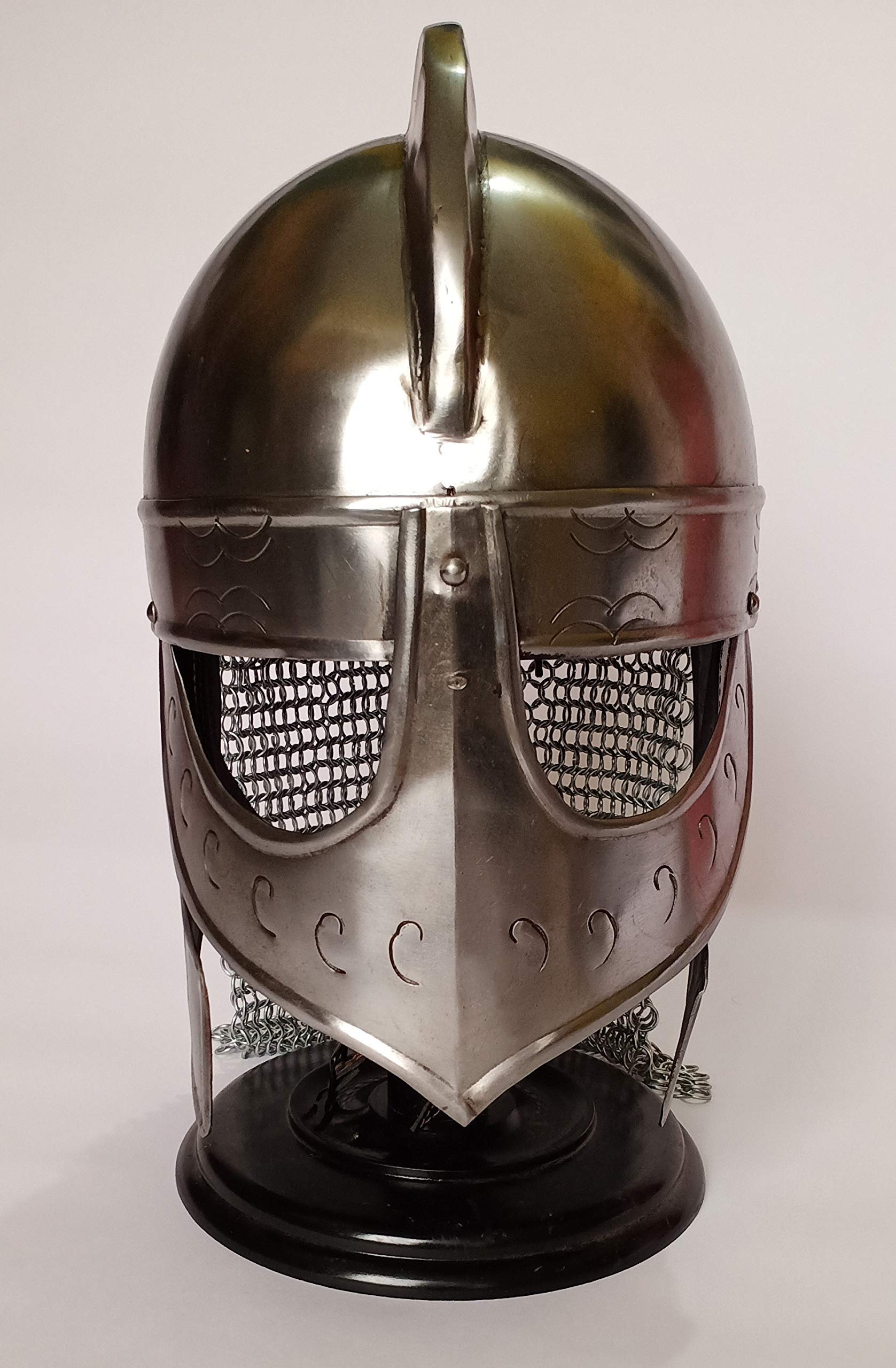 AnNafi® Handcrafted Viking Wolf Armor Helmet - Silver Finish Medieval Metal Knight Helmets for Adults | Viking Costume Accessories | Perfect for LARP, Cosplay, Renaissance Faires & Medieval Reenactments | Set Includes 3 Whiskey Shot Glasses & Real Horn Mug Cup