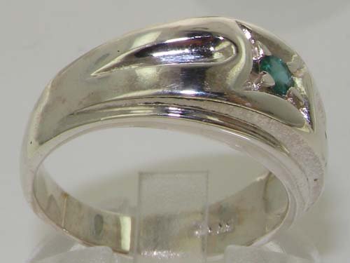 925 Sterling Silver Natural Emerald Men's Wedding Band Ring - Size 4 to 12 - Durable & Hypoallergenic for Everyday Wear, Anniversary Gifts & Special Occasions