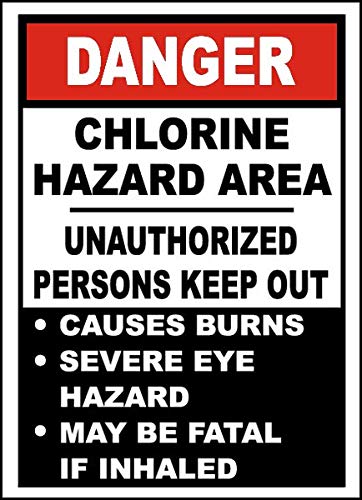 Danger Chlorine Hazard Area Signs - 3 Pack Vinyl Stickers (3.5