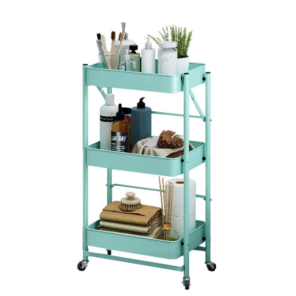 3-Tier Rolling Storage Cart Organizer - Multifunctional Rolling Shelves with Handles for Bathroom, Kitchen, Office - Space Saving Mobile Storage Solution (Blue) - Perfect for Organizing Toiletries, Kitchen Supplies & Office Documents
