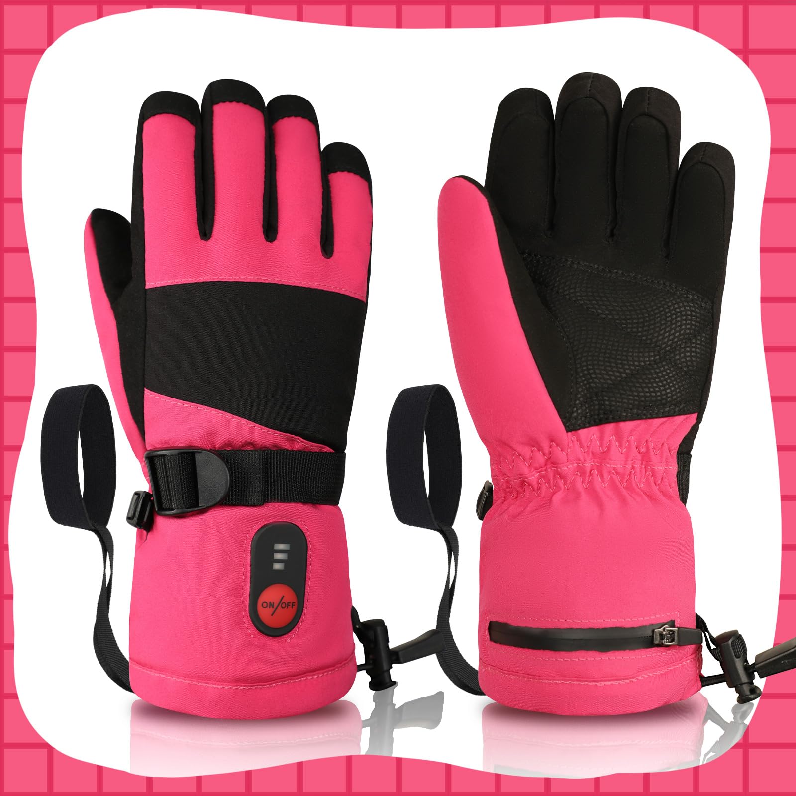 Heated Gloves for Kids - Rechargeable Battery, 3 Heat Settings, Waterproof & Windproof Winter Gloves with Non-Slip Grip | Perfect for Skiing, Snowboarding, Snowball Fights, Cycling & Outdoor Winter Activities | Great Christmas Gift for Boys & Girls