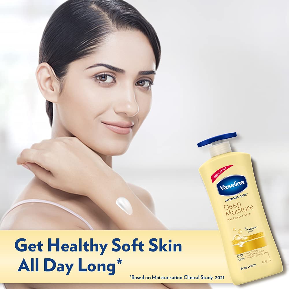 Vaseline Intensive Care Deep Moisture Nourishing Body Lotion 600ml - Daily Hydrating Moisturizer for Dry Skin, Non-Greasy Formula for Soft & Glowing Skin - Men & Women (Pack of 2) - Perfect for Home, Office & Travel Use