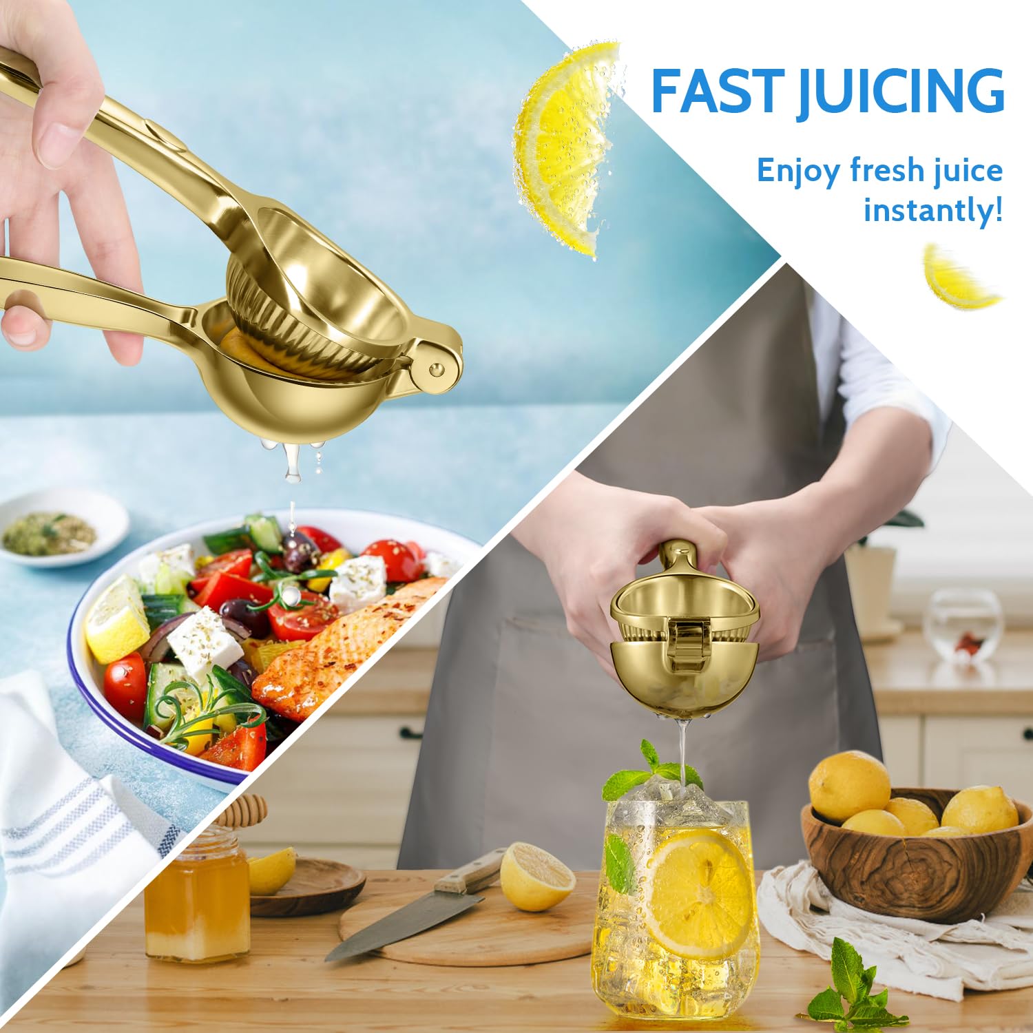Premium Heavy Duty Lemon Squeezer - Stainless Steel Lime & Citrus Juicer Press for Fast, Seedless Juicing - Perfect for Cocktails, Lemonade & Cooking (Gold)