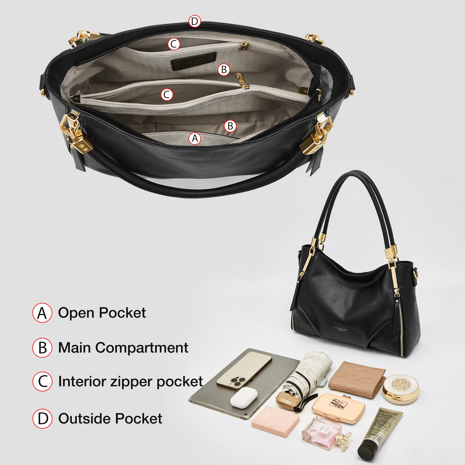 Genuine Leather Tote Bag for Women - Large Top Handle Shoulder Purse & Satchel Handbag - Perfect for Work, Travel, and Everyday Use
