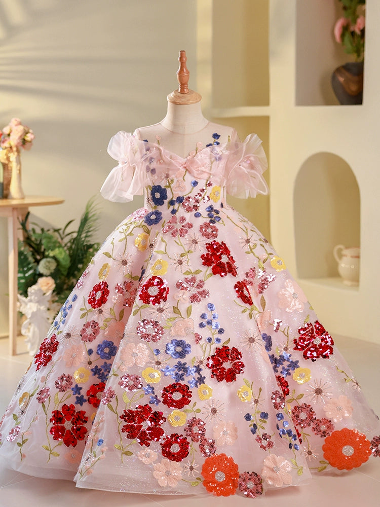 Baby Girl Floral Sequins Embroidery Princess Dress - Toddler Christmas Party Gown for Special Occasions | Perfect for Holidays, Birthday Parties & Photo Shoots