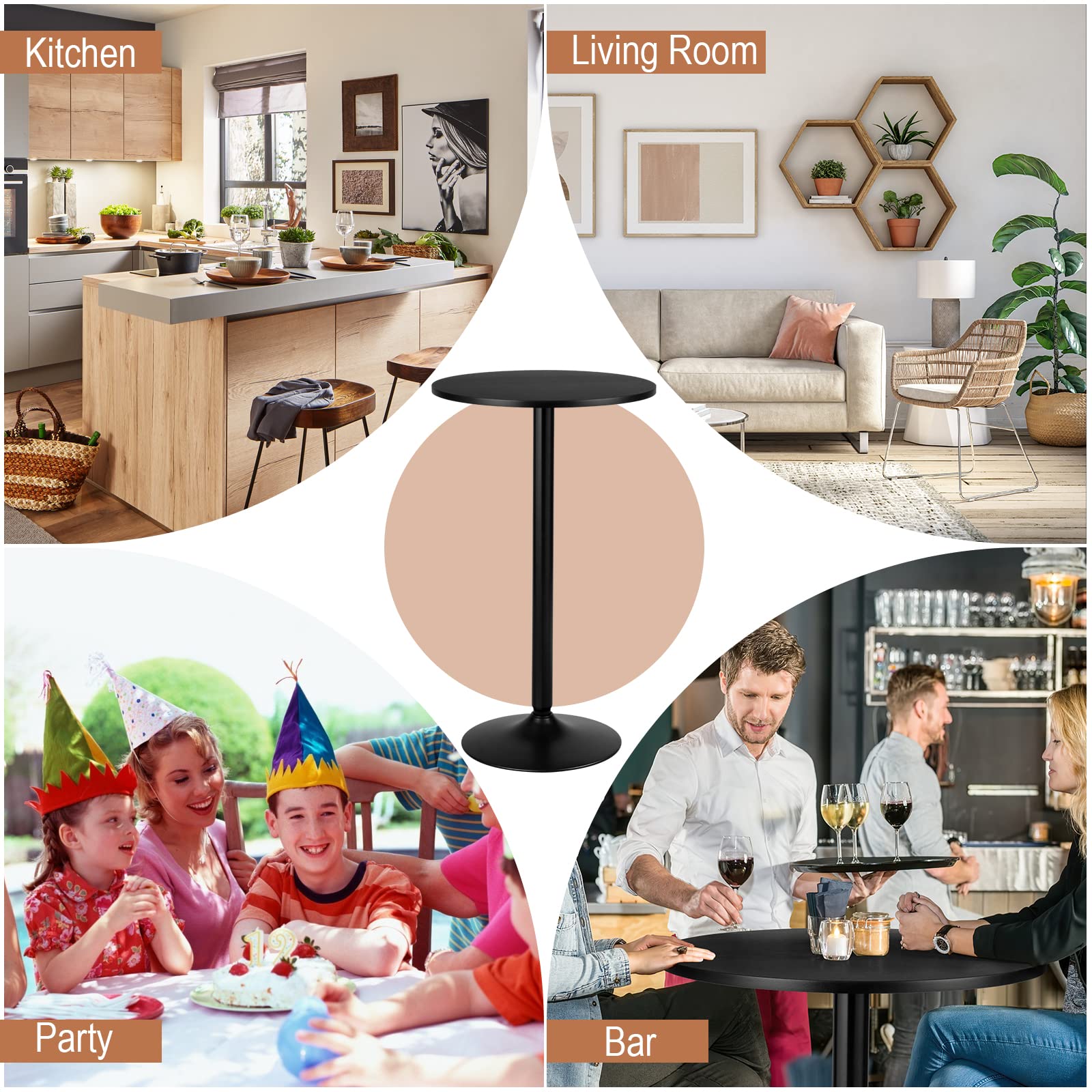 Moccha Pub Bar Table - 40-Inch Tall Round Cafe Table with 24-Inch MDF Tabletop & Metal Base, Modern Cocktail Table for Dining Room, Living Room, Bistro, Restaurant, Home, Black - Perfect for Small Spaces, Patio, and Outdoor Entertaining