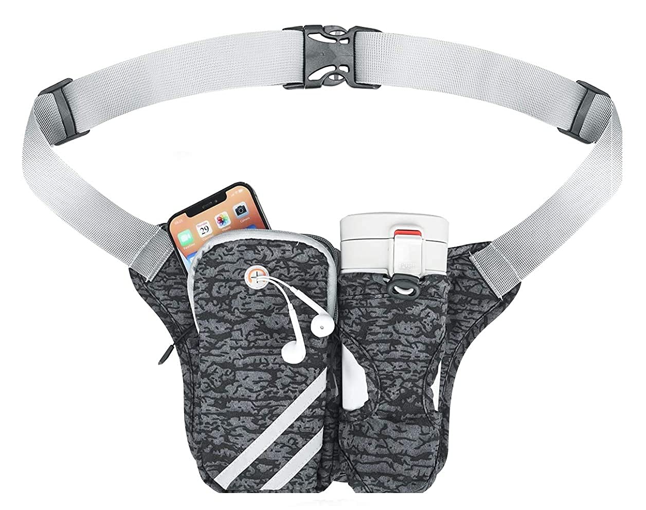 HECHZSO Unisex Fanny Pack with Water Bottle Holder - Adjustable Waist Bag for Running, Gym, Hiking, Travel - Large Pouch for Men & Women - Perfect for Jogging, Cycling & Outdoor Activities