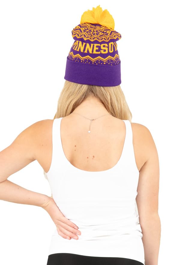 Minnesota Sports Themed Ribbed Knit Beanie Hat with Pom Pom for Men & Women - Warm Winter Hat for Football, Hockey & Outdoor Activities