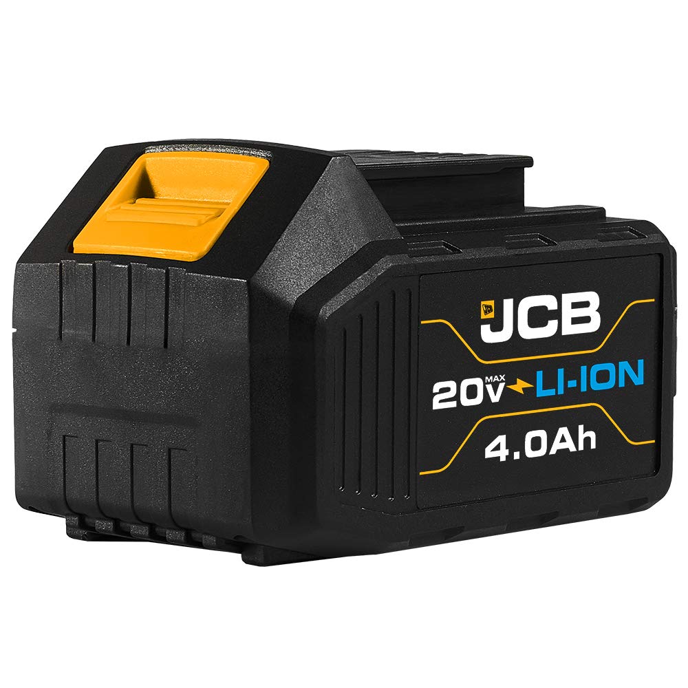 JCB 20V 4.0Ah Lithium-Ion Battery with Charge Indicator - Compatible with JCB 20V Power Tools (Drill, Jigsaw, Circular Saw, Reciprocating Saw, Multi-Tool, Miter Saw, Angle Grinder, LED Work Light) - Perfect for Construction, Woodworking, and DIY Projects