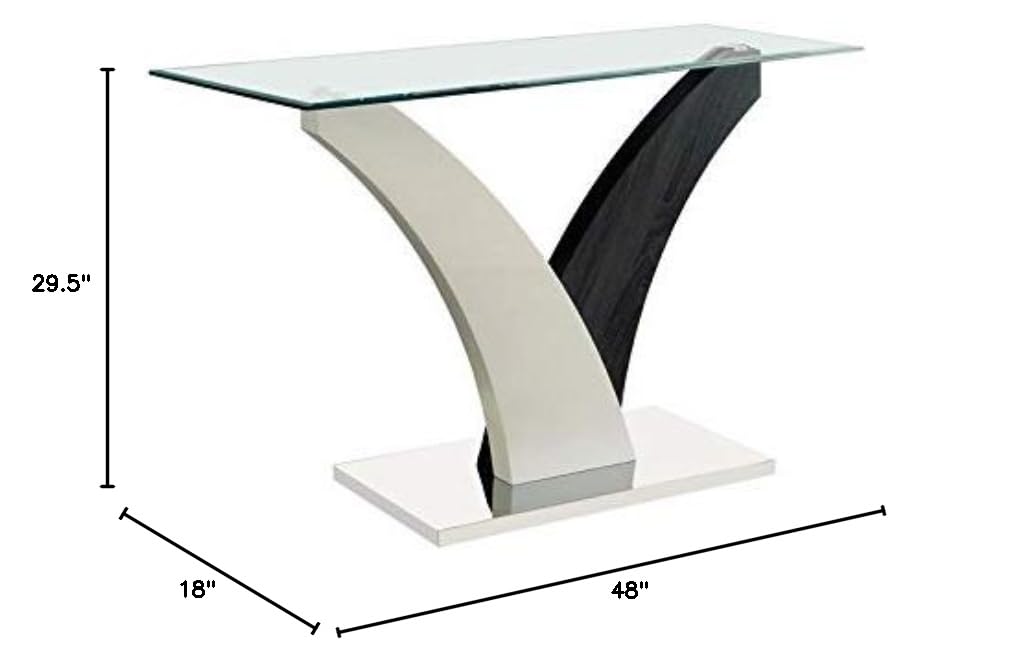 BOWERY HILL Modern Glass Top Console Table - White & Dark Gray Entryway Sofa Table for Living Room, Hallway, or Bedroom Decor