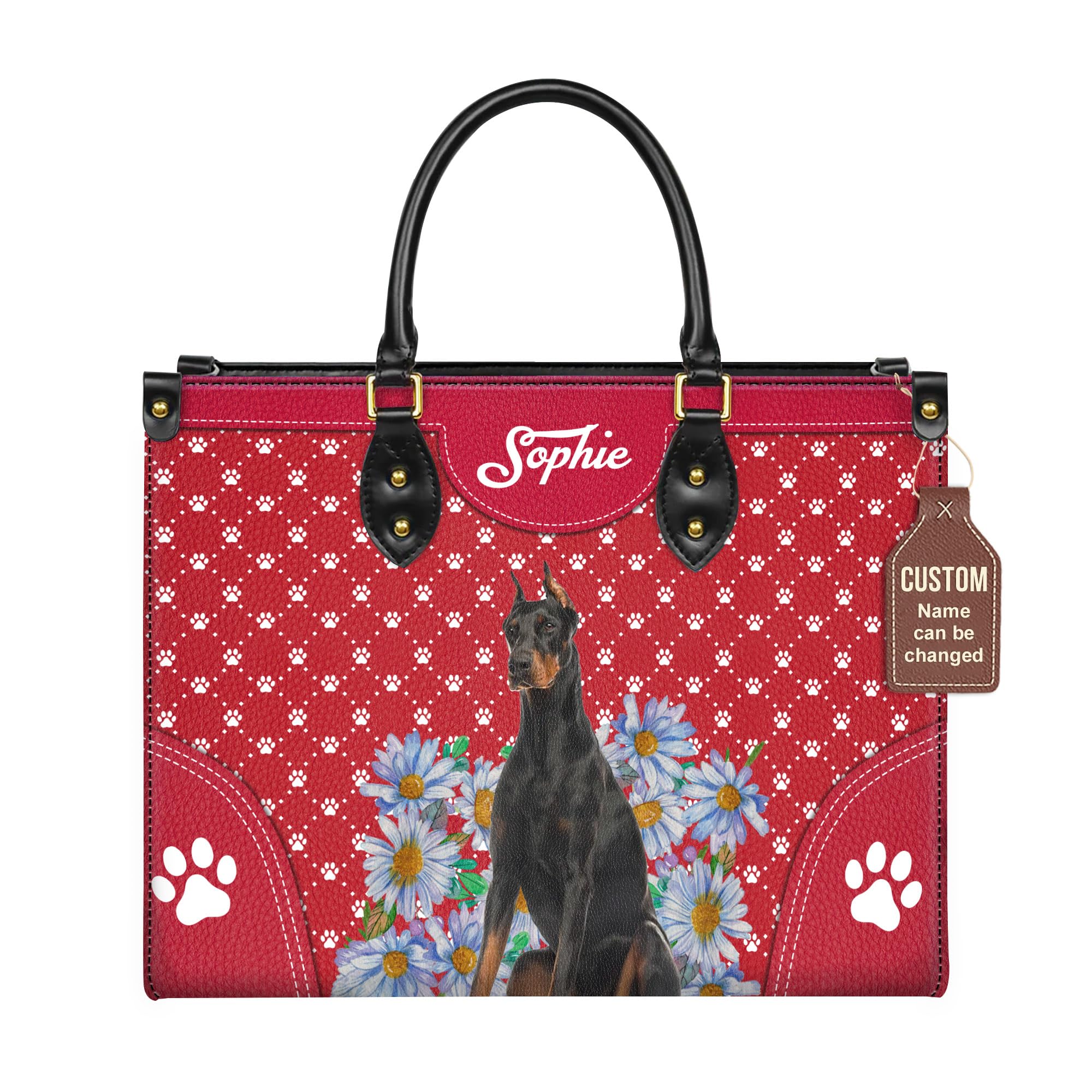 **Personalized Doberman Pinscher Leather Handbag - Custom Name Dog Purse, Shoulder Bag for Women - Perfect Gift for Dog Moms & Dog Lovers - Ideal for Work, Travel & Casual Outings**